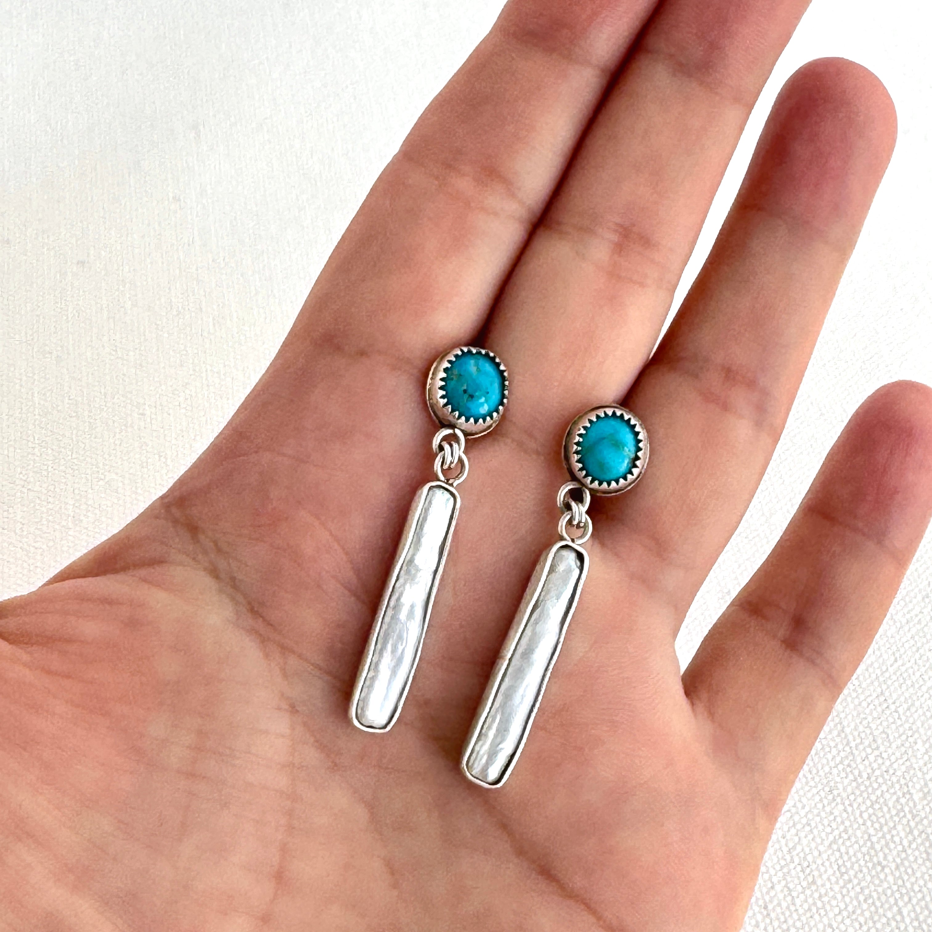 Turquoise & Pearl Drop Sterling Silver Studs