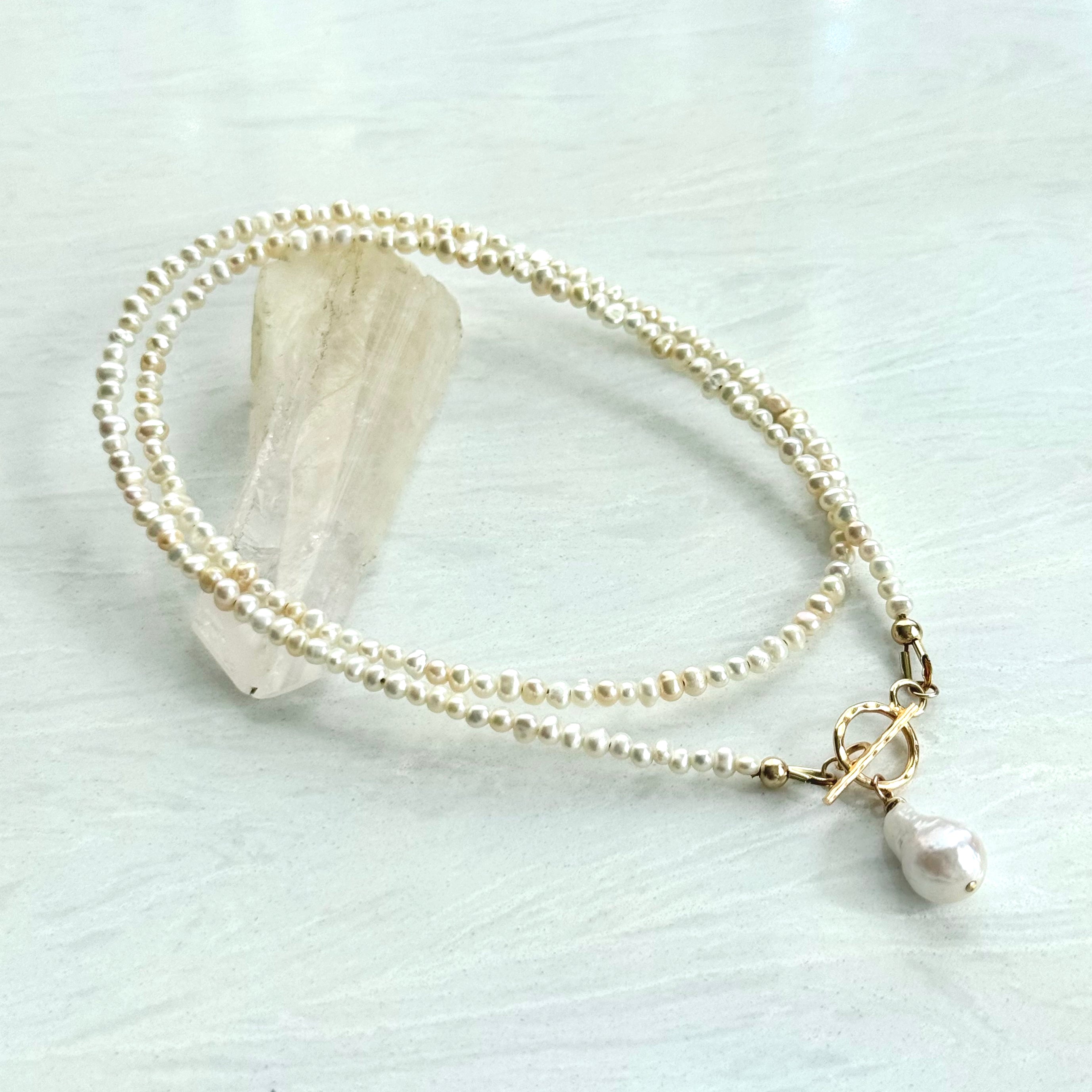 Gold Vermeil Pearl Toggle Front Clasp Necklace