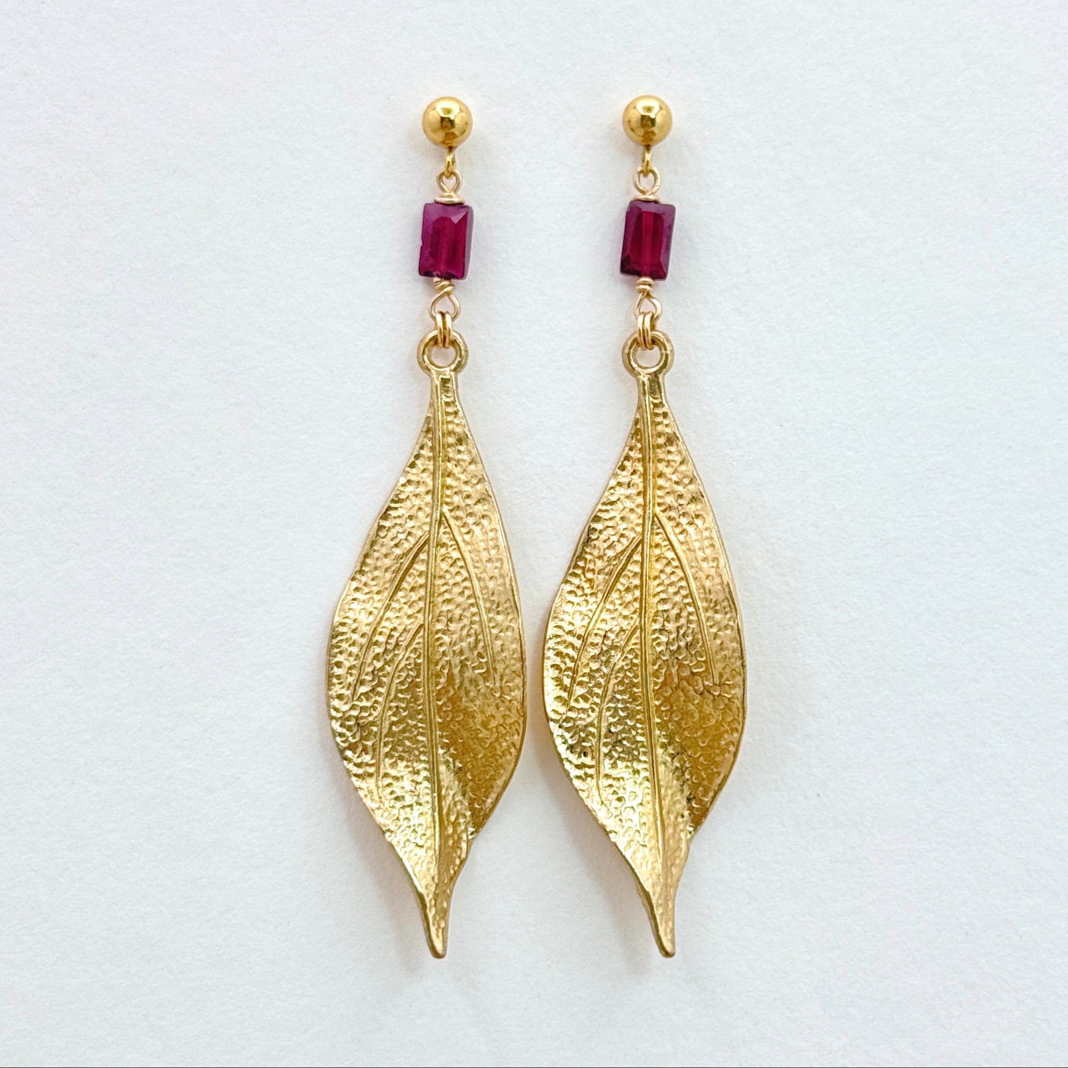 Garnet & Textured Leaf Statement Earrings