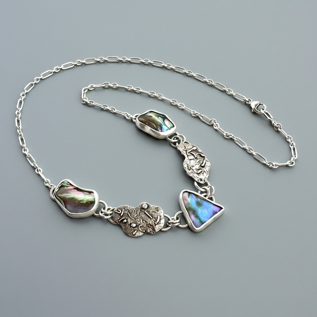 Sterling Silver Abalone Shell Link Necklace