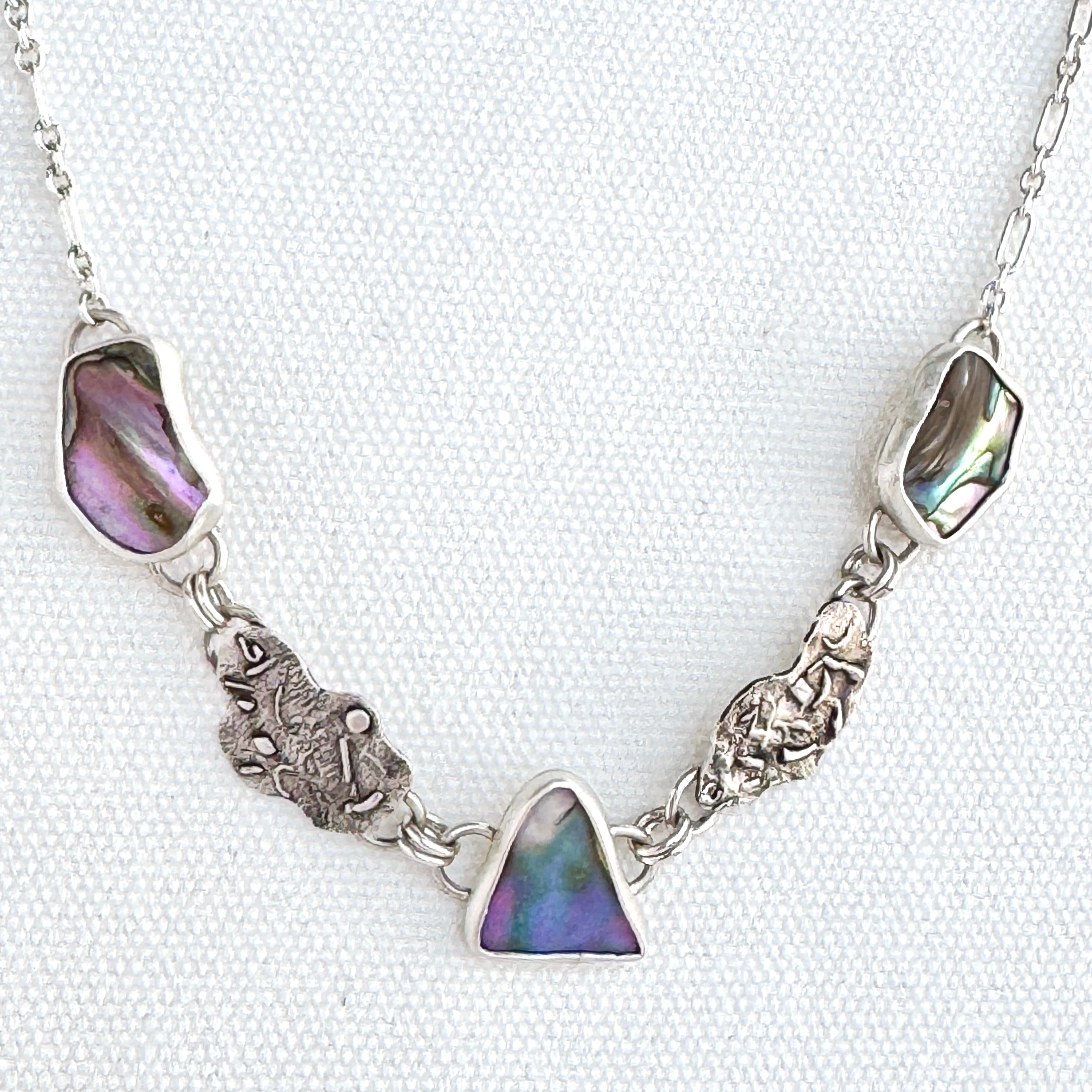 Sterling Silver Abalone Shell Link Necklace