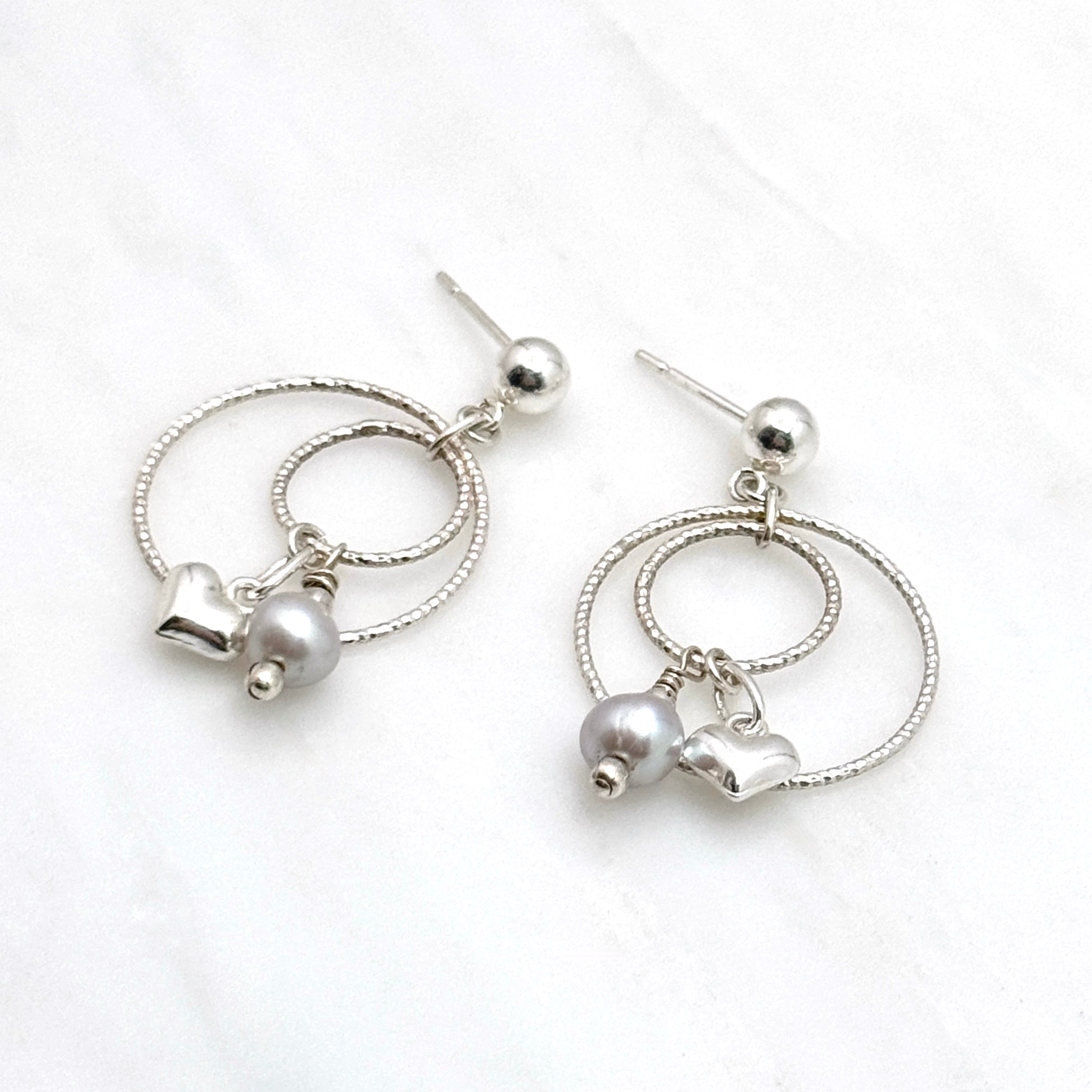 Sterling Silver Hoop Gray Pearl Earrings
