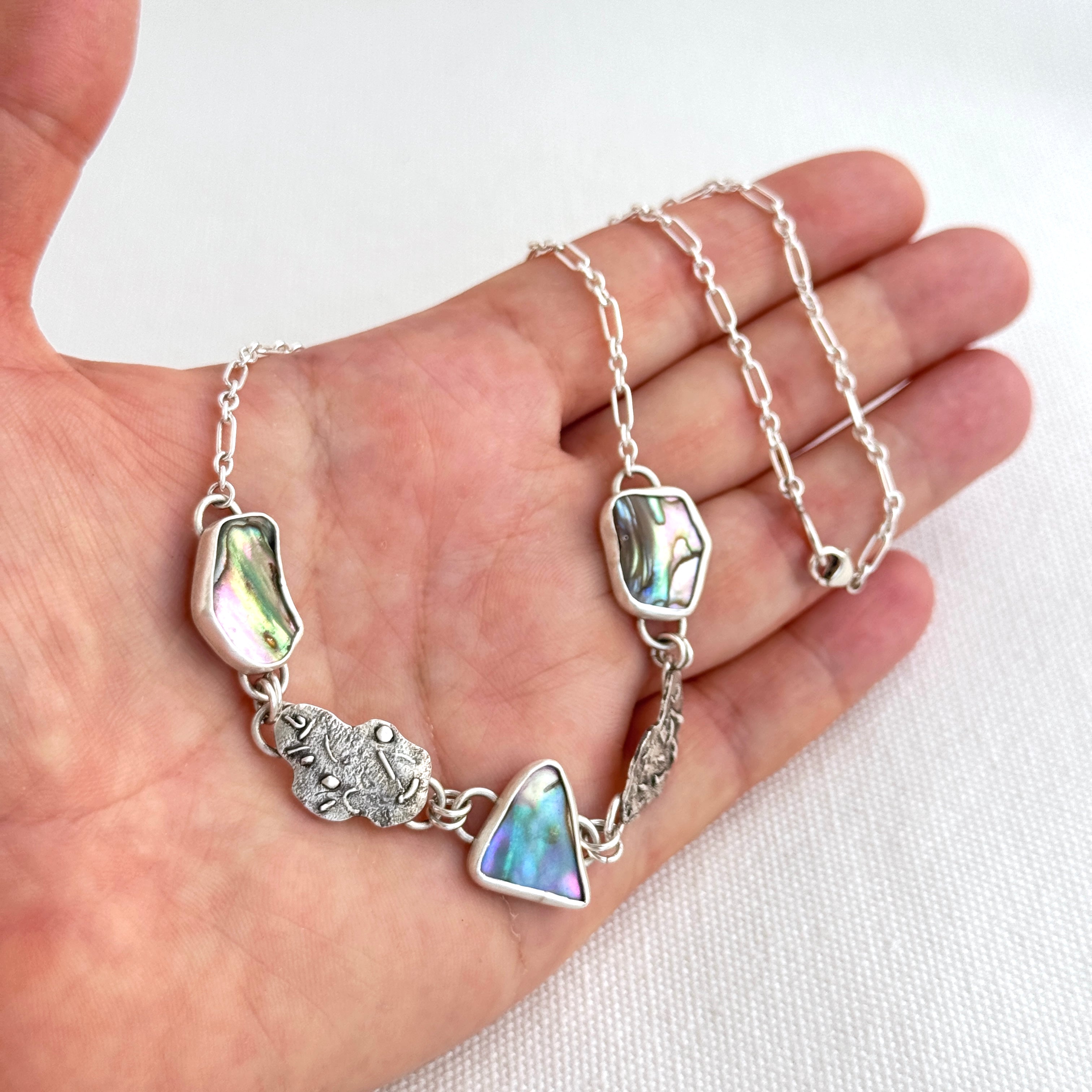 Sterling Silver Abalone Shell Link Necklace