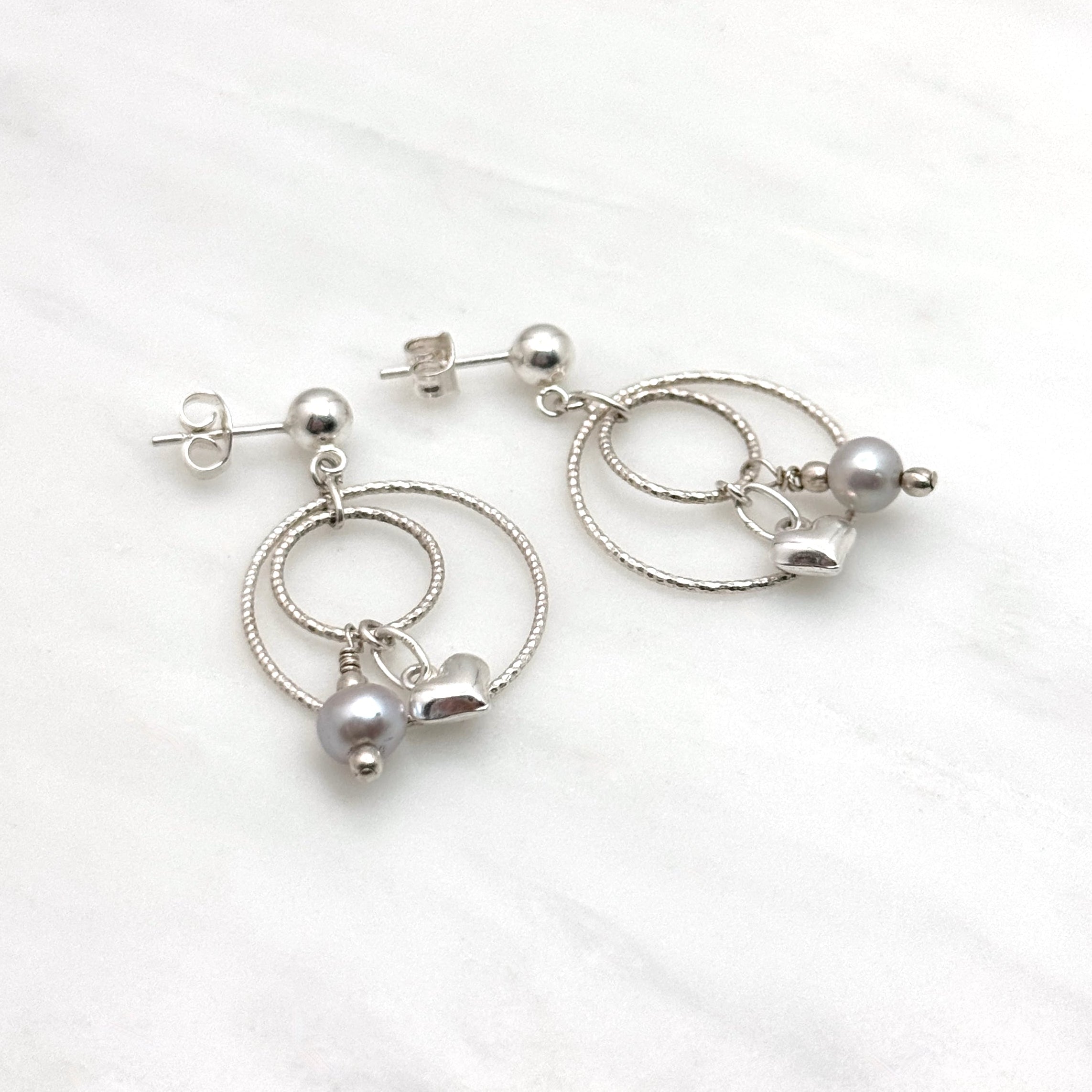 Sterling Silver Hoop Gray Pearl Earrings