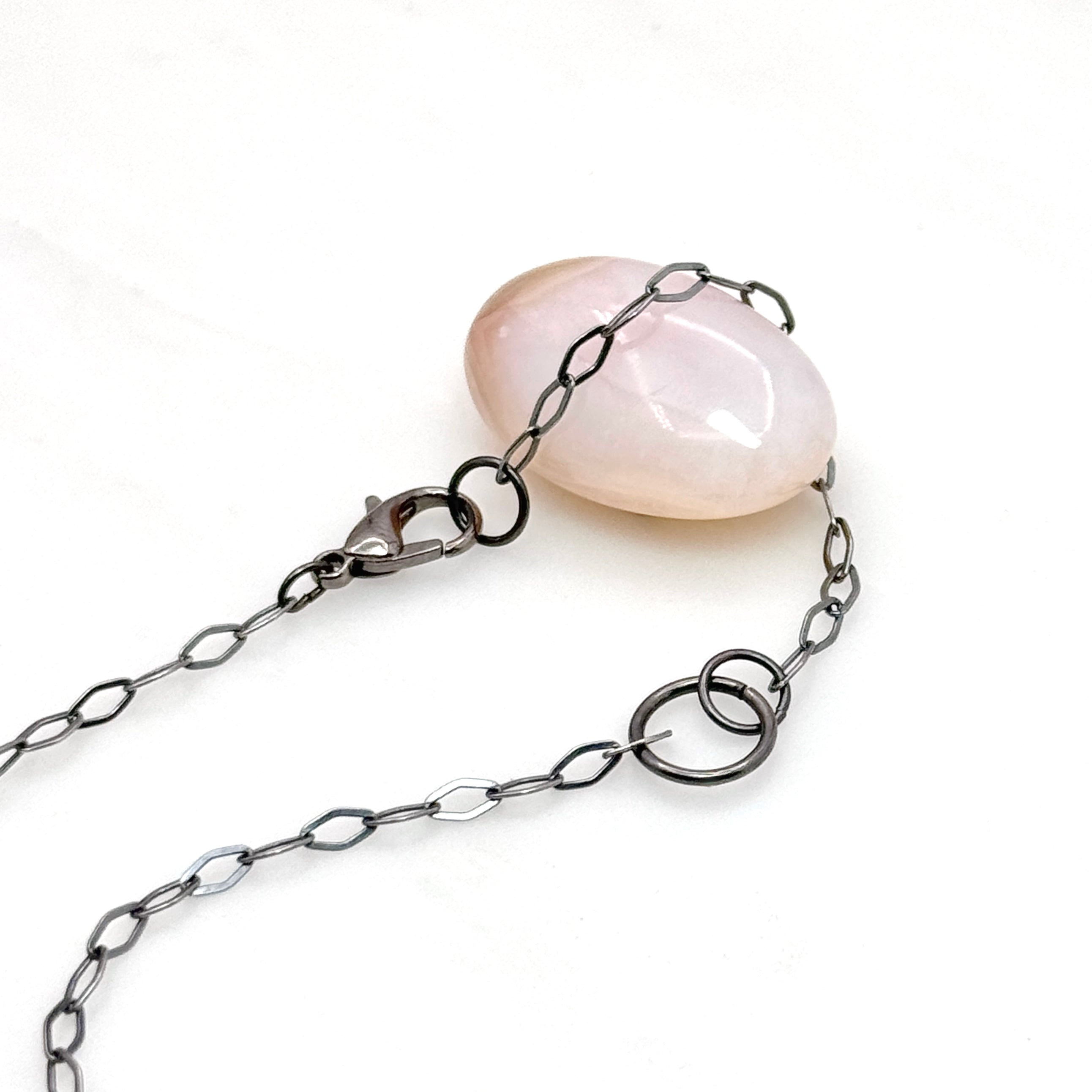 White Fireball Pearl Oxidized Silver Necklace
