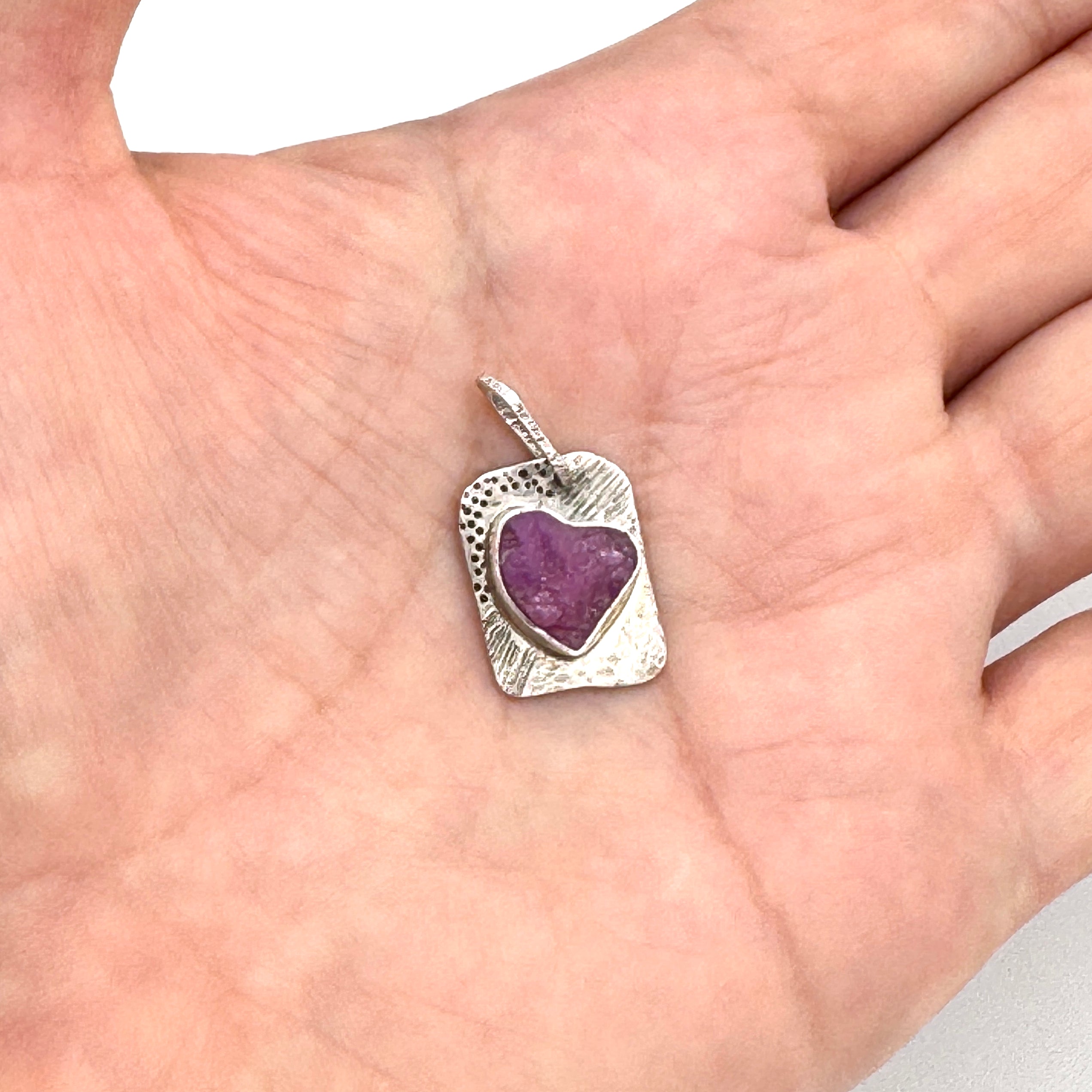 Rough Ruby Heart Silver Pendant Necklace