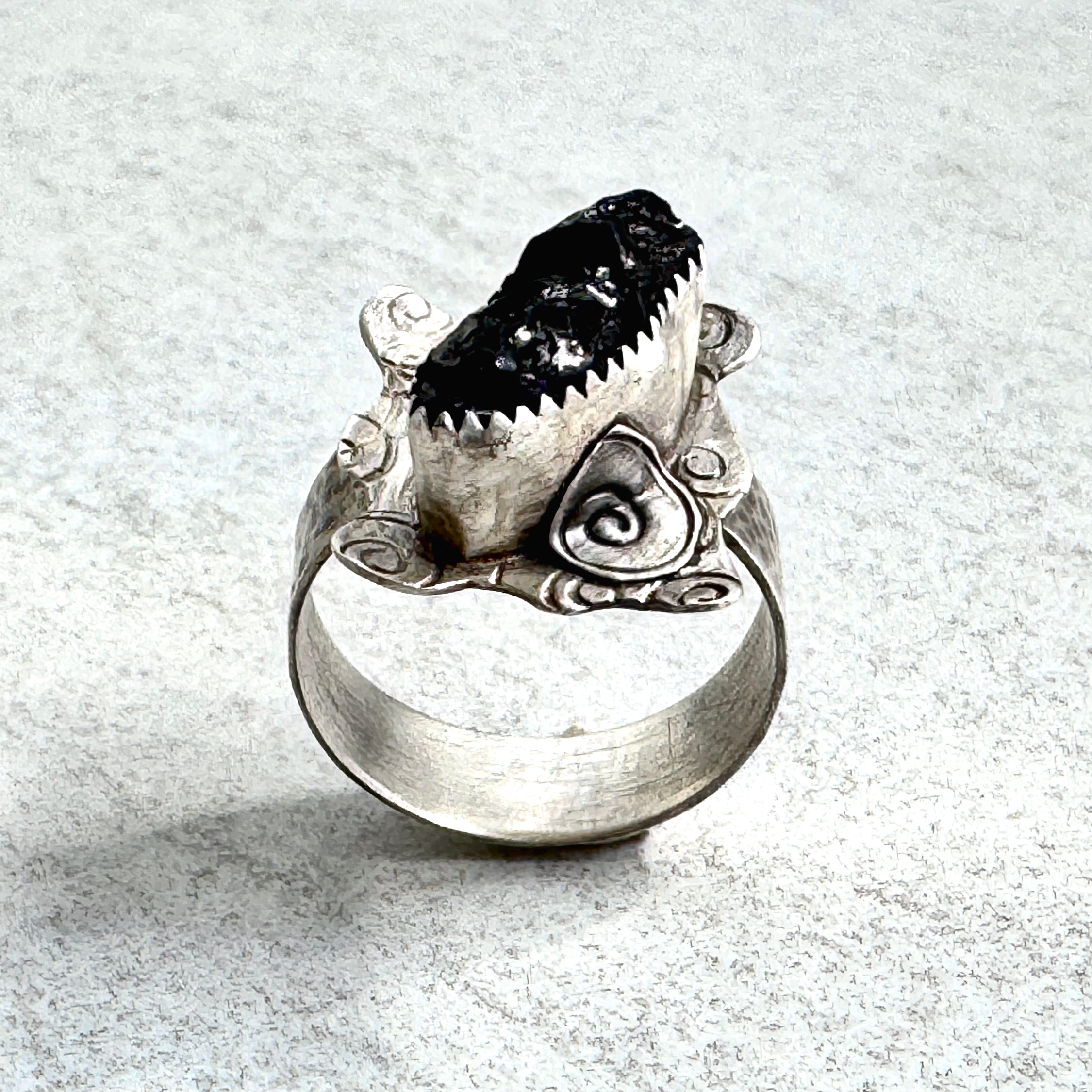Black Rough Tourmaline Silver Statement Ring