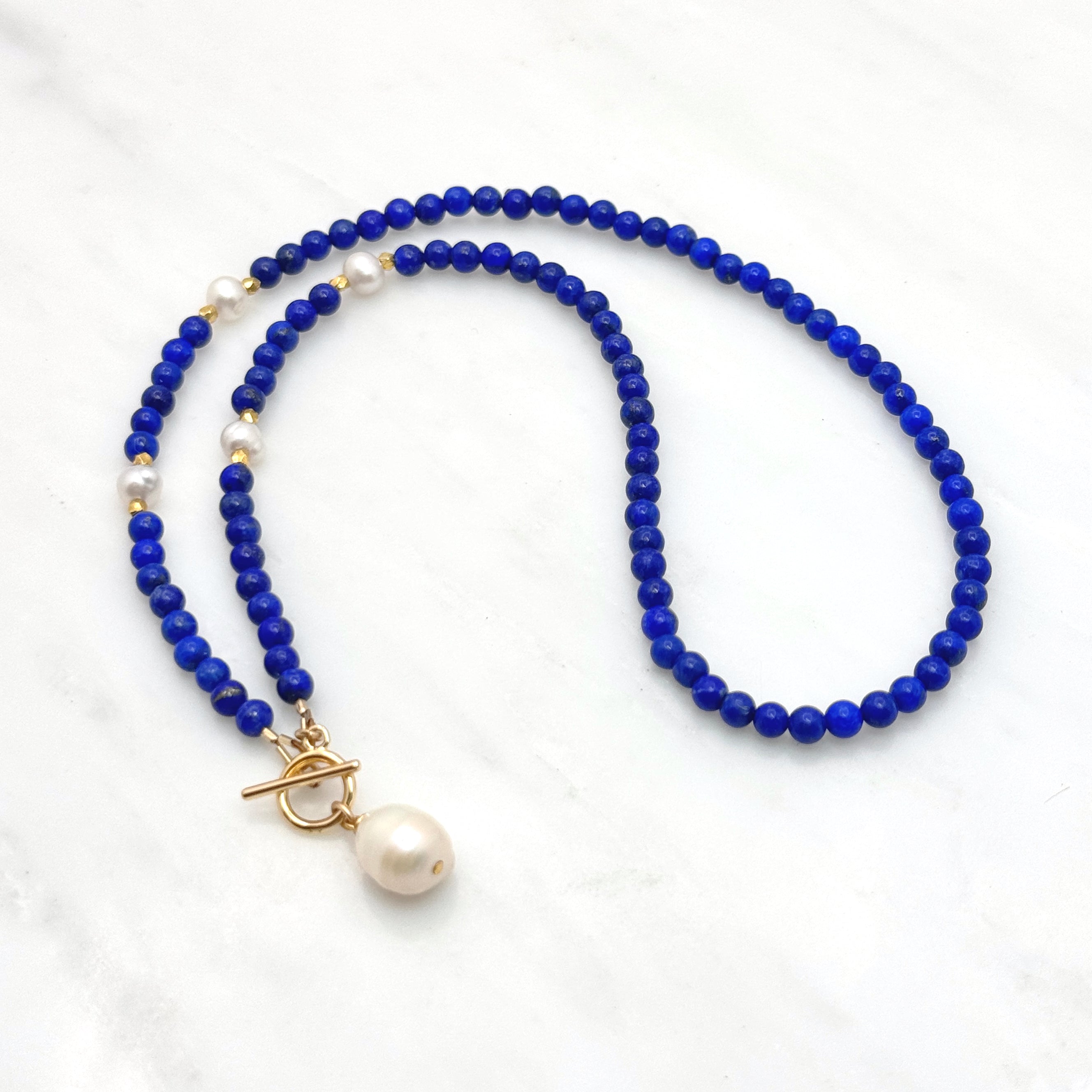 Lapis & Baroque Pearl Front Toggle Necklace