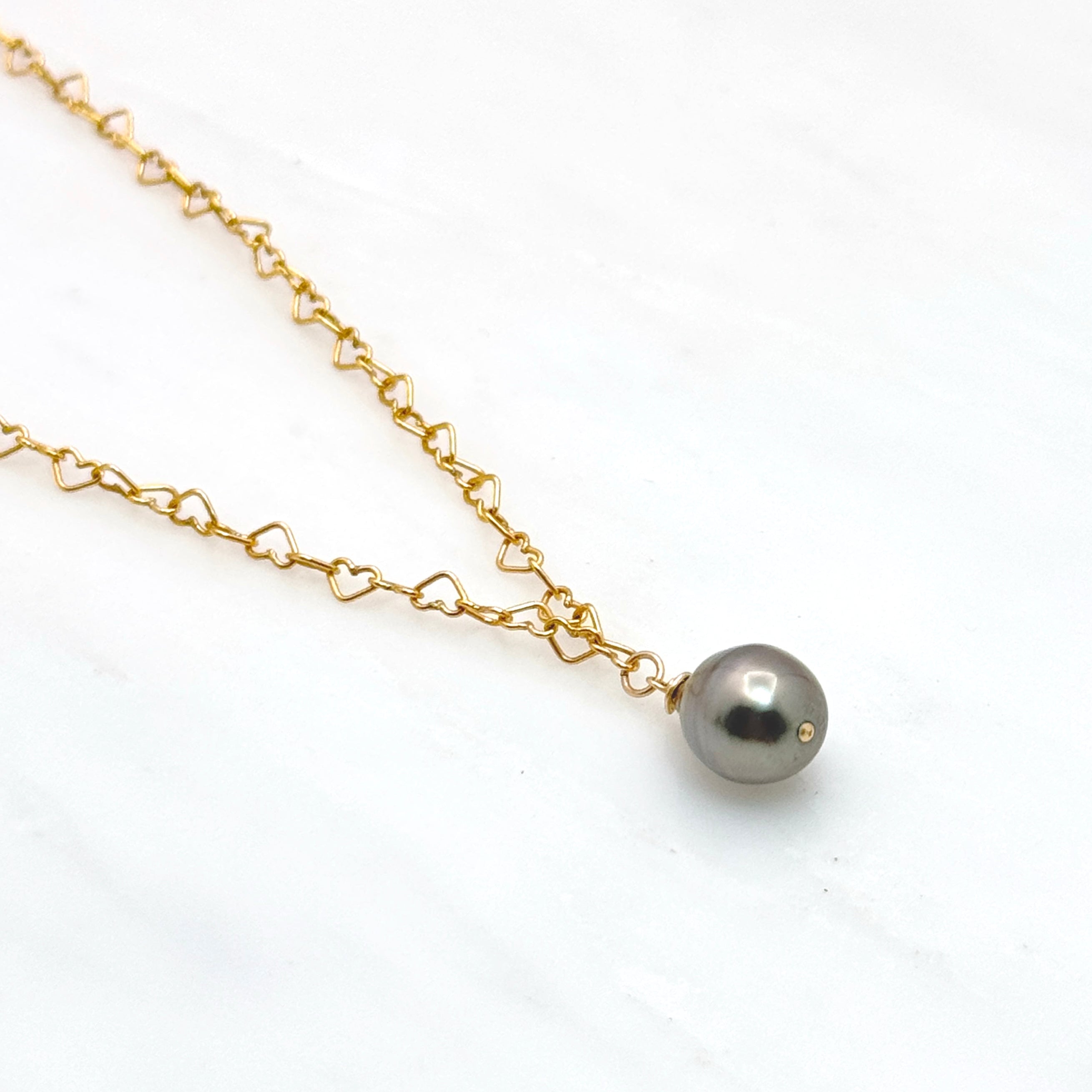 Tahitian Pearl Heart Link 14Kt GF Necklace