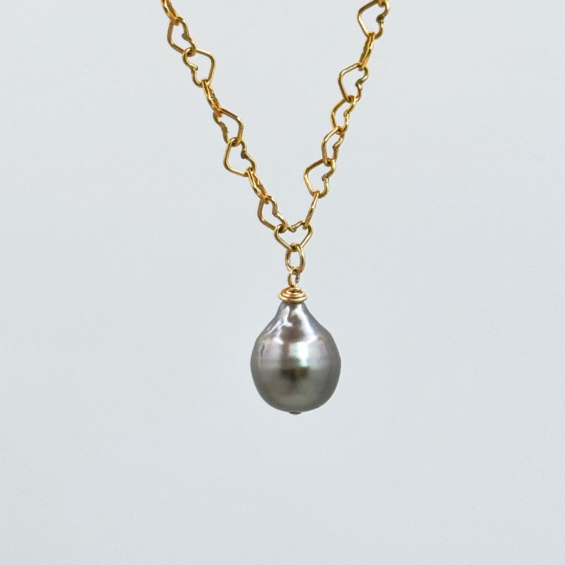 Tahitian Pearl Heart Link 14Kt GF Necklace
