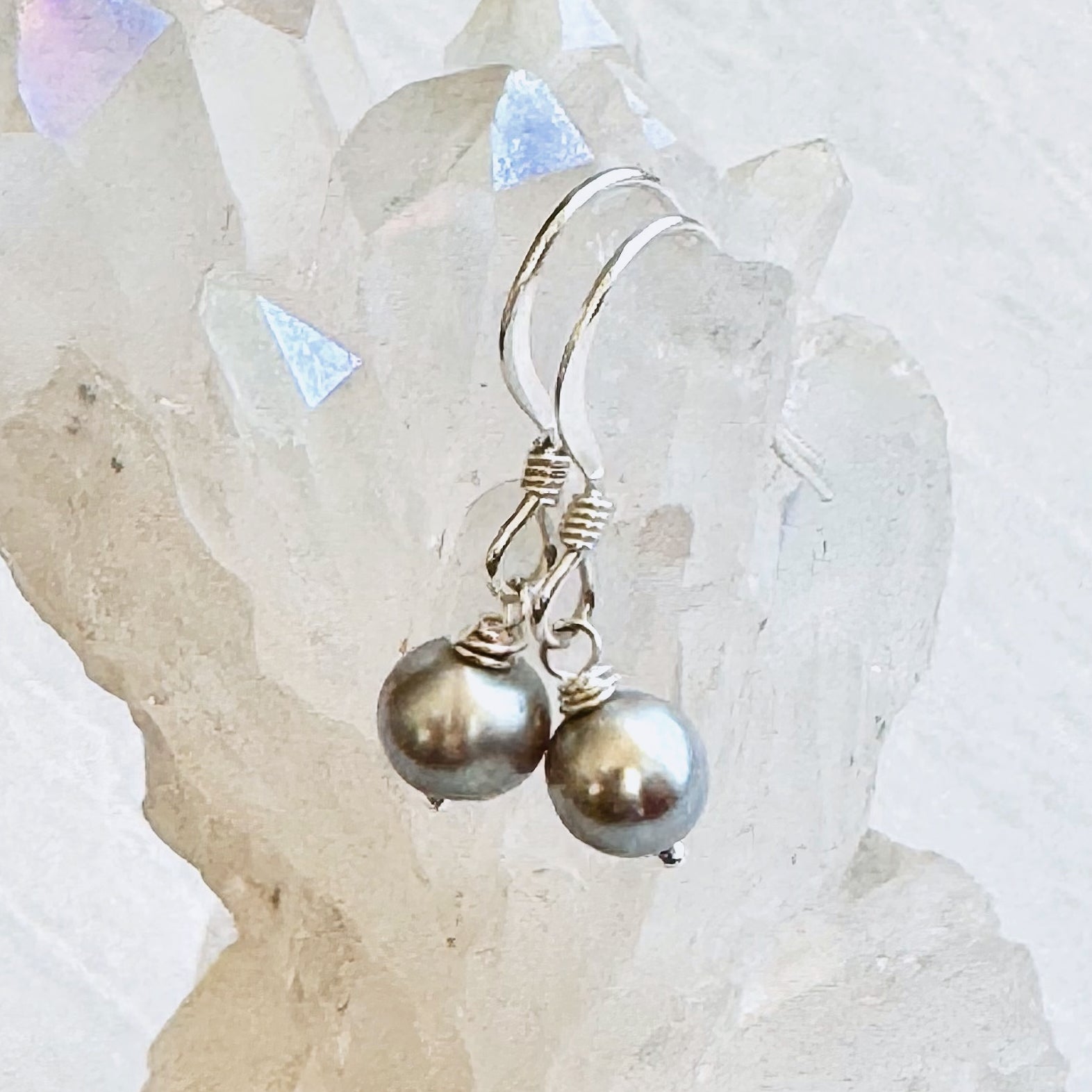 Sterling Silver Gray Pearl Drop Earrings