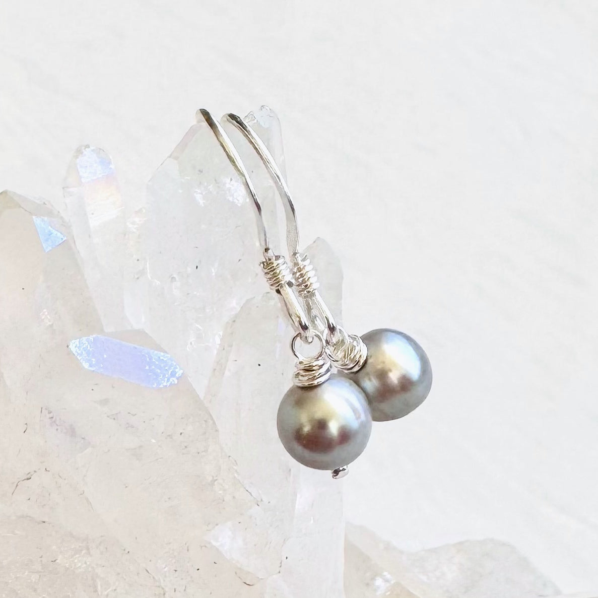 Sterling Silver Gray Pearl Drop Earrings