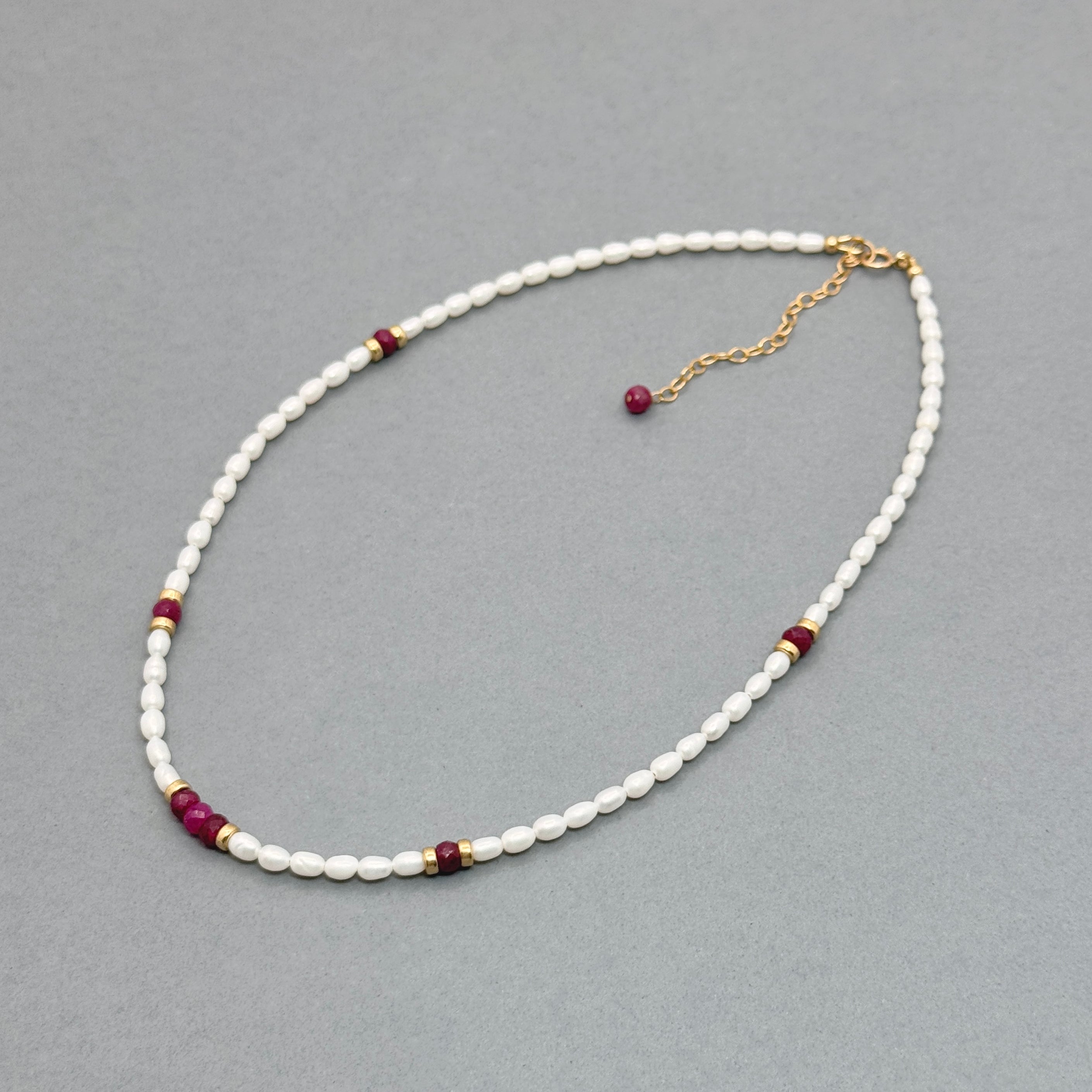 Pearl, Ruby, & Gold-Filled Accent Necklace