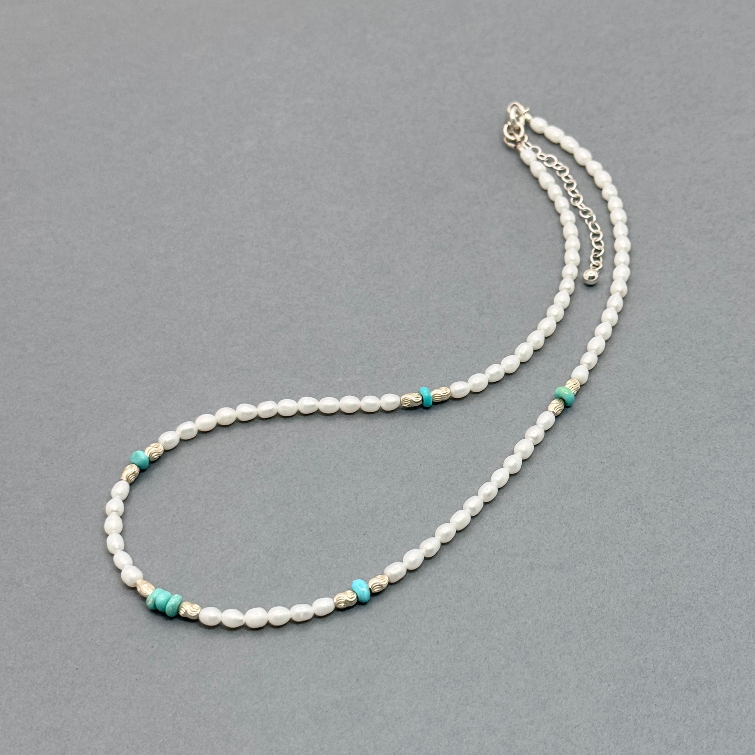 Pearl, Campitos Turquoise, & Silver Necklace