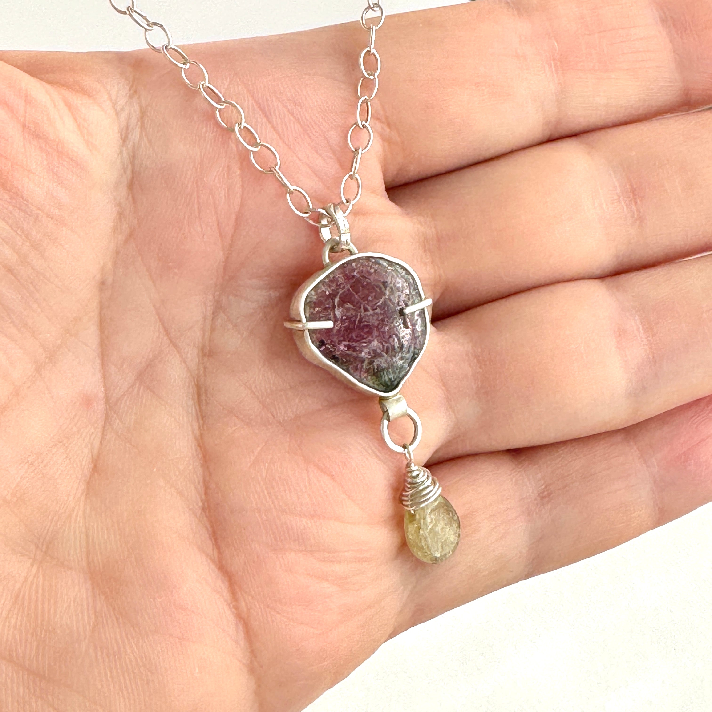 Watermelon Tourmaline Silver Pendant Necklace