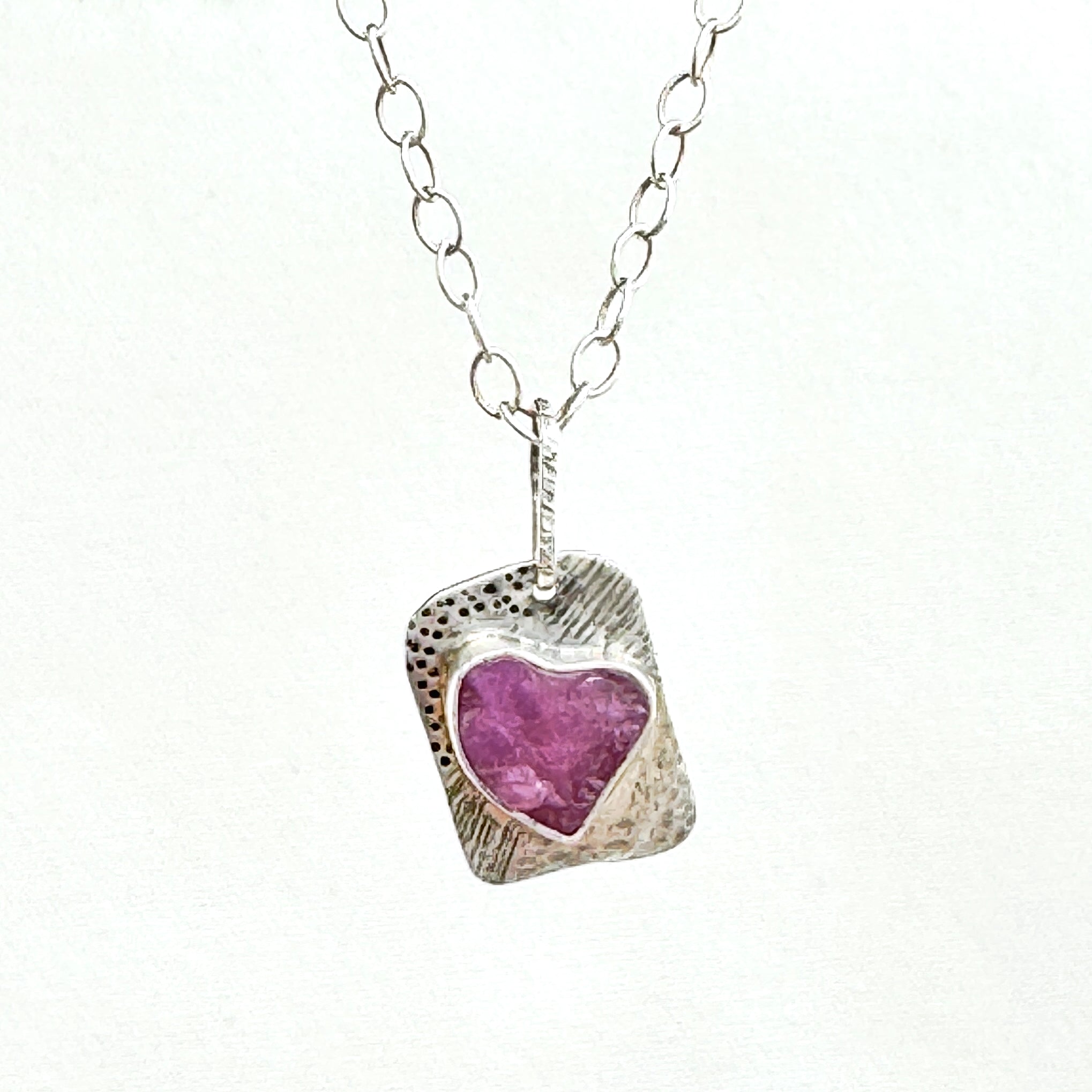 Rough Ruby Heart Silver Pendant Necklace