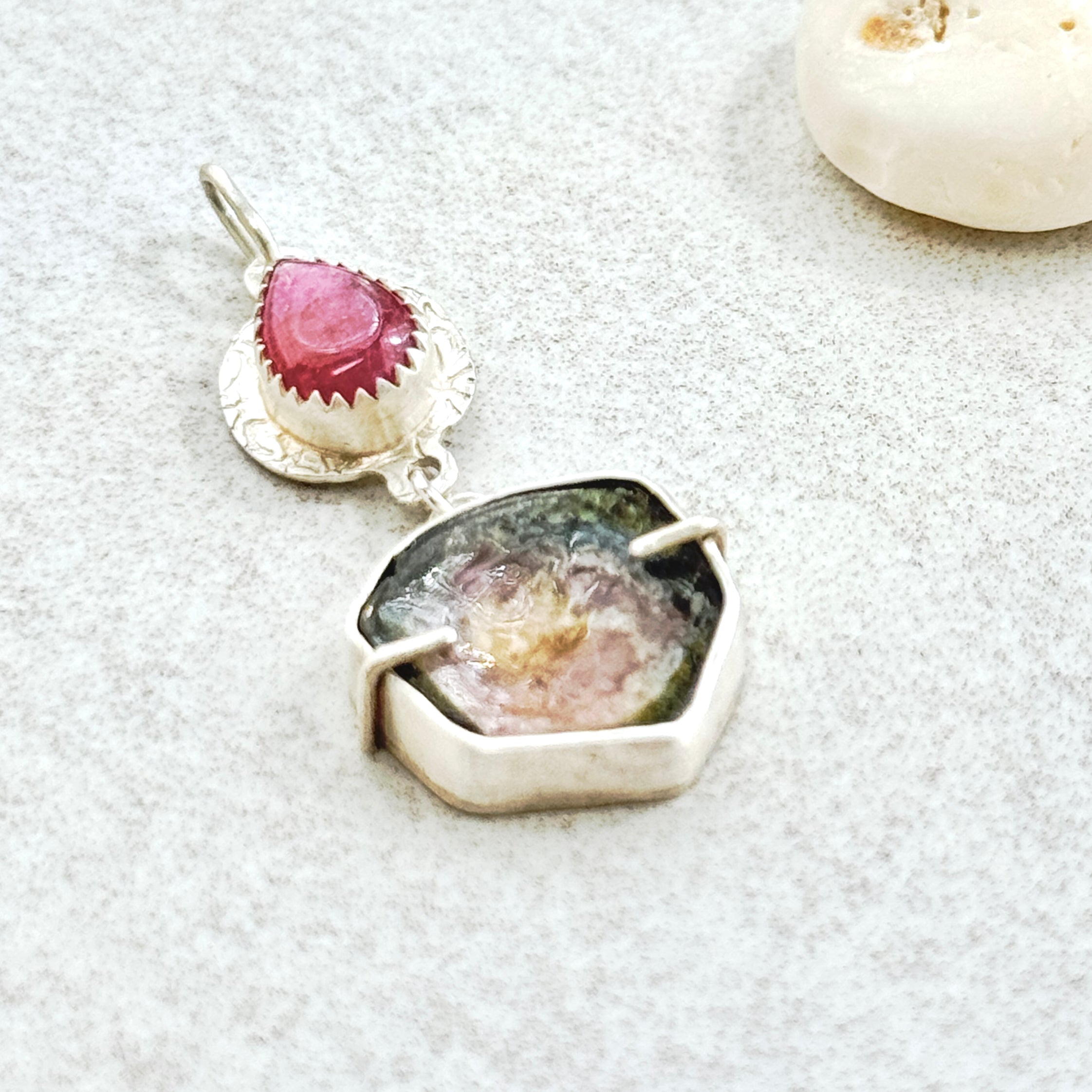 Watermelon Tourmaline Duo Pendant Necklace
