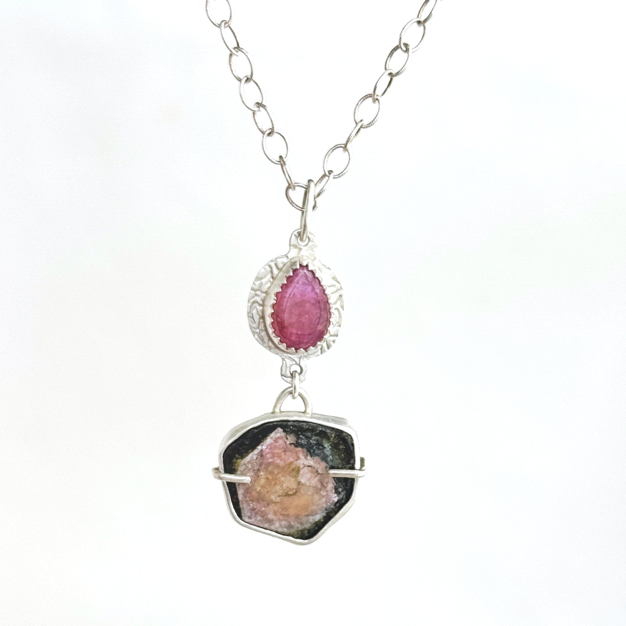 Watermelon Tourmaline Duo Pendant Necklace