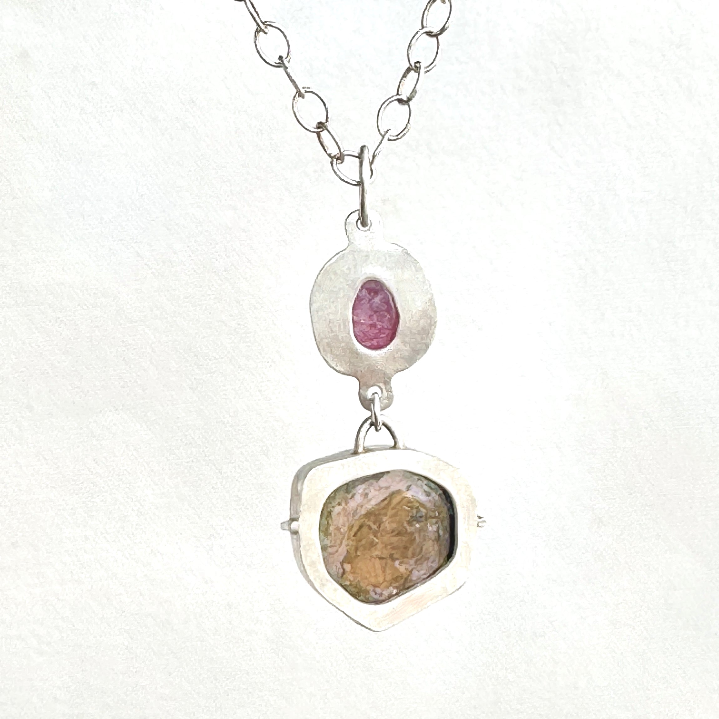 Watermelon Tourmaline Duo Pendant Necklace