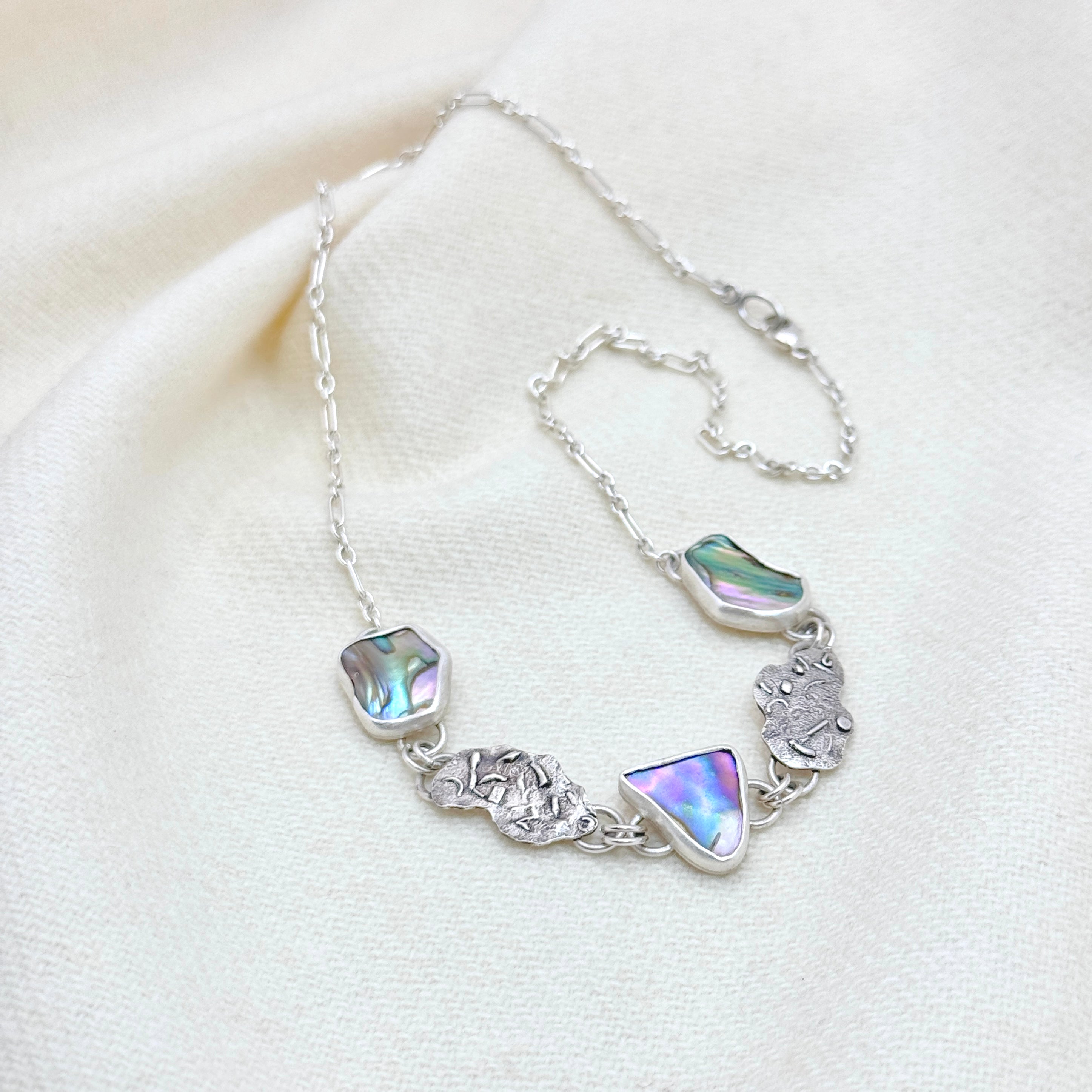 Sterling Silver Abalone Shell Link Necklace