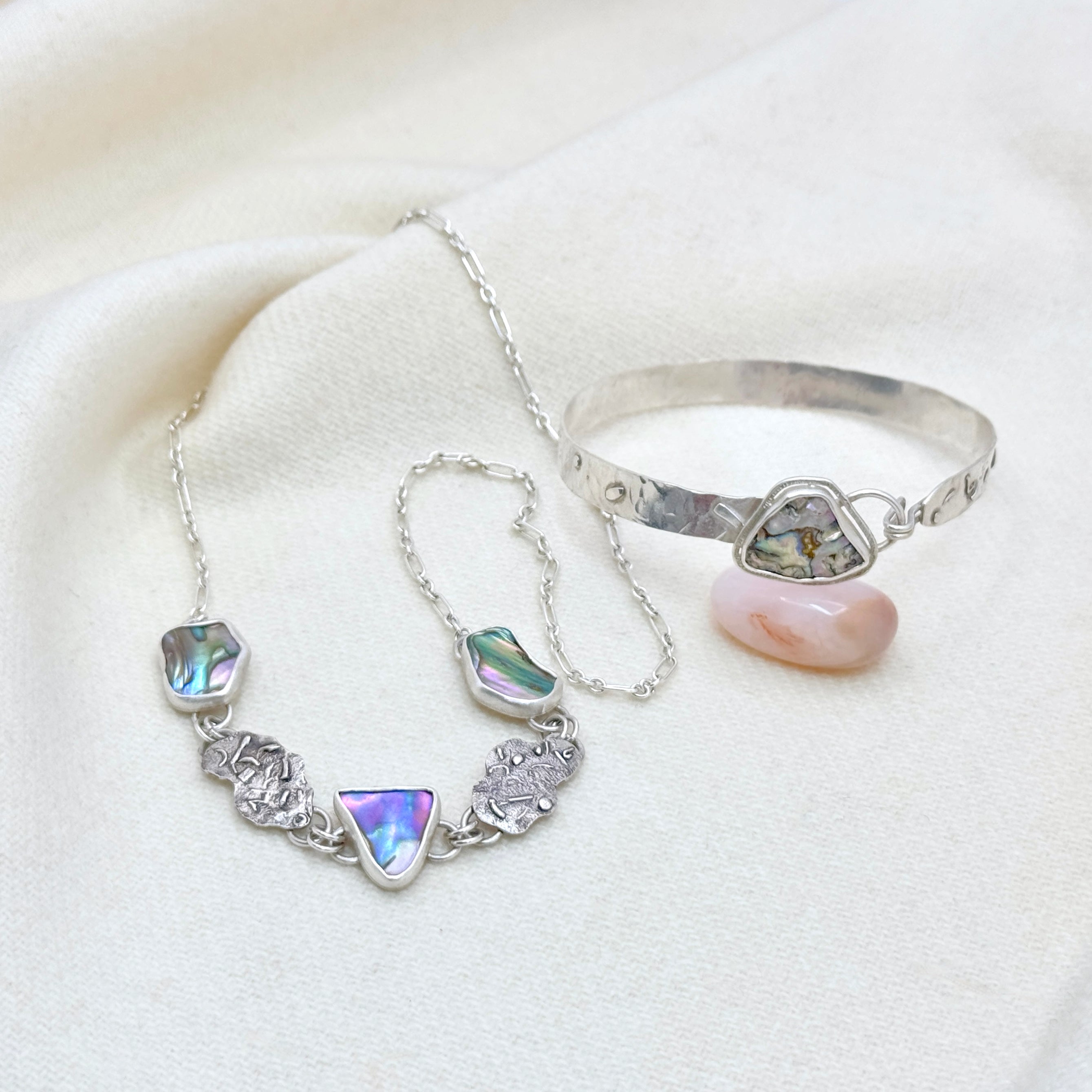 Sterling Silver Abalone Shell Link Necklace
