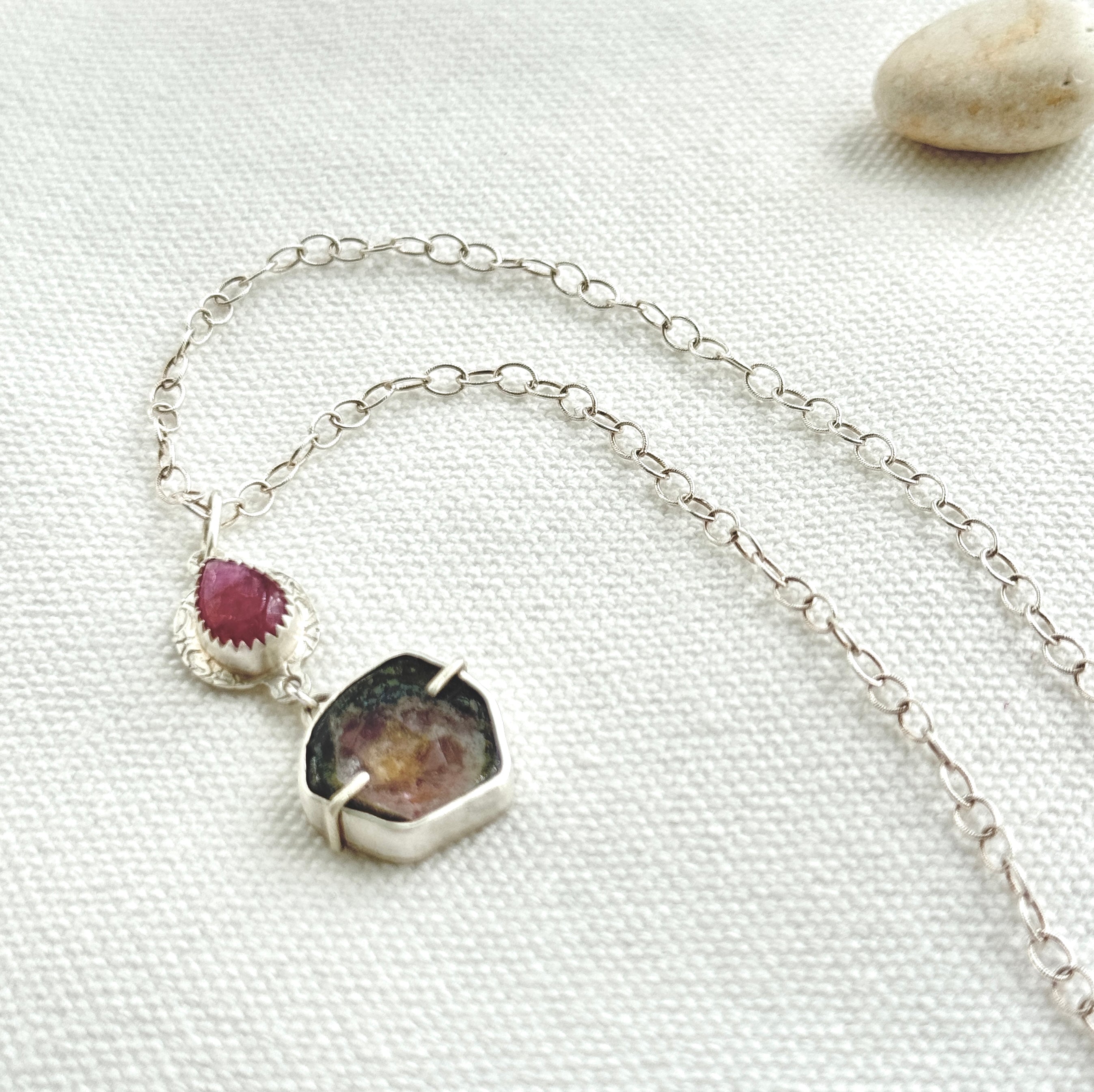 Watermelon Tourmaline Duo Pendant Necklace