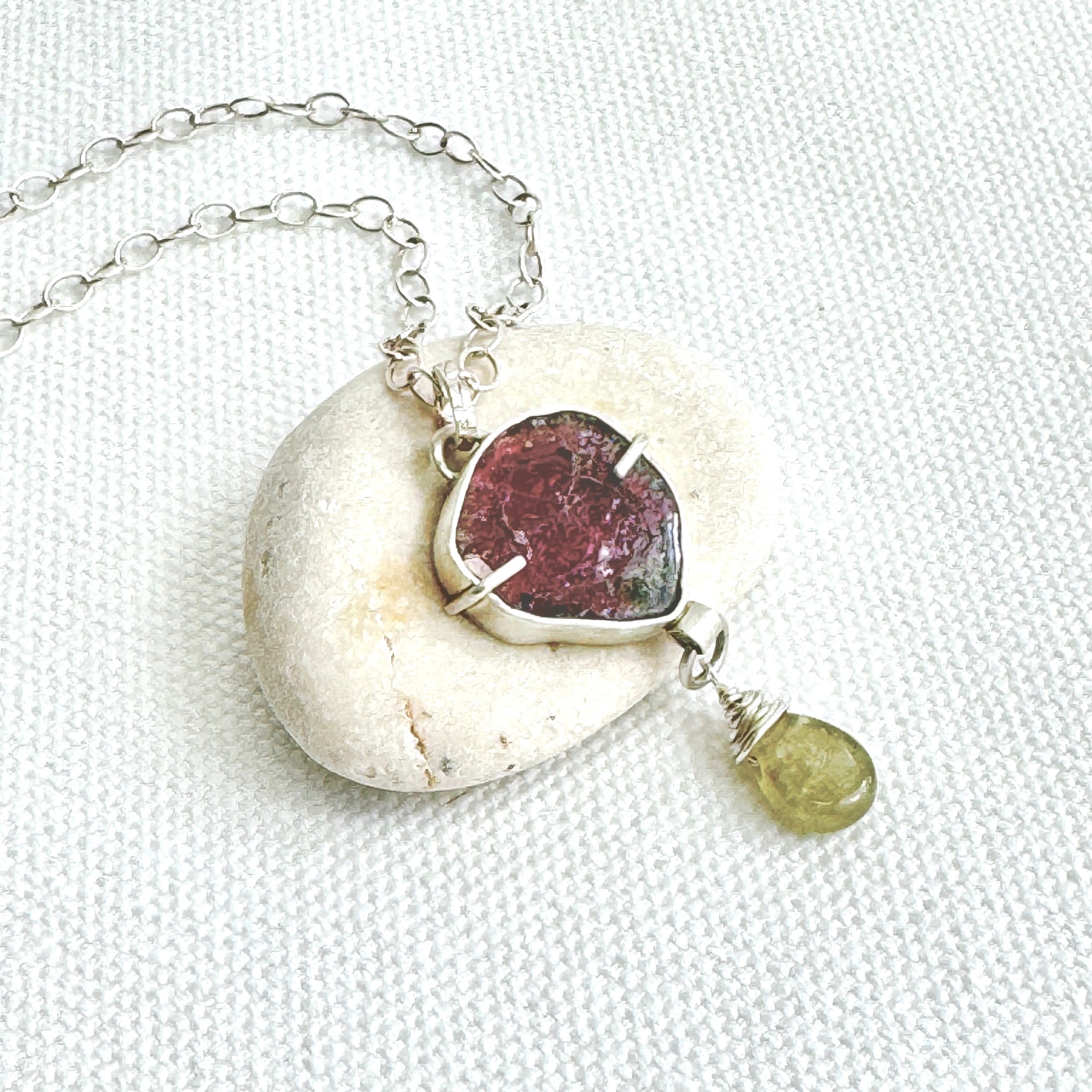 Watermelon Tourmaline Silver Pendant Necklace