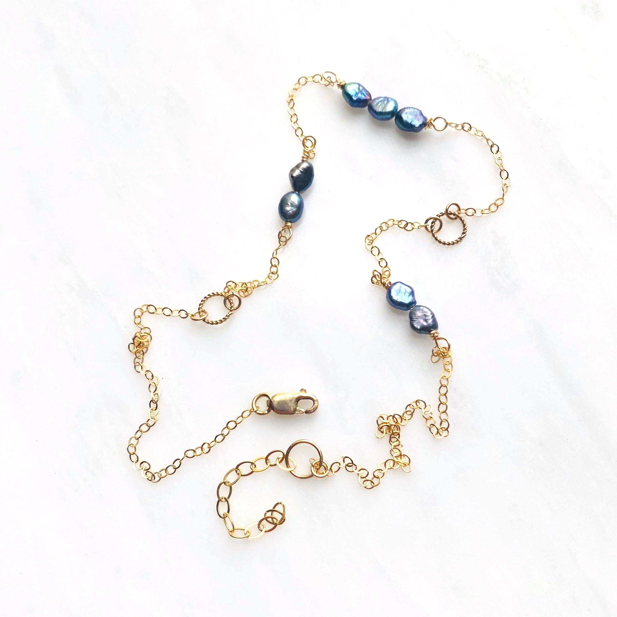 Gold-Filled Asymmetric Peacock Pearl Necklace