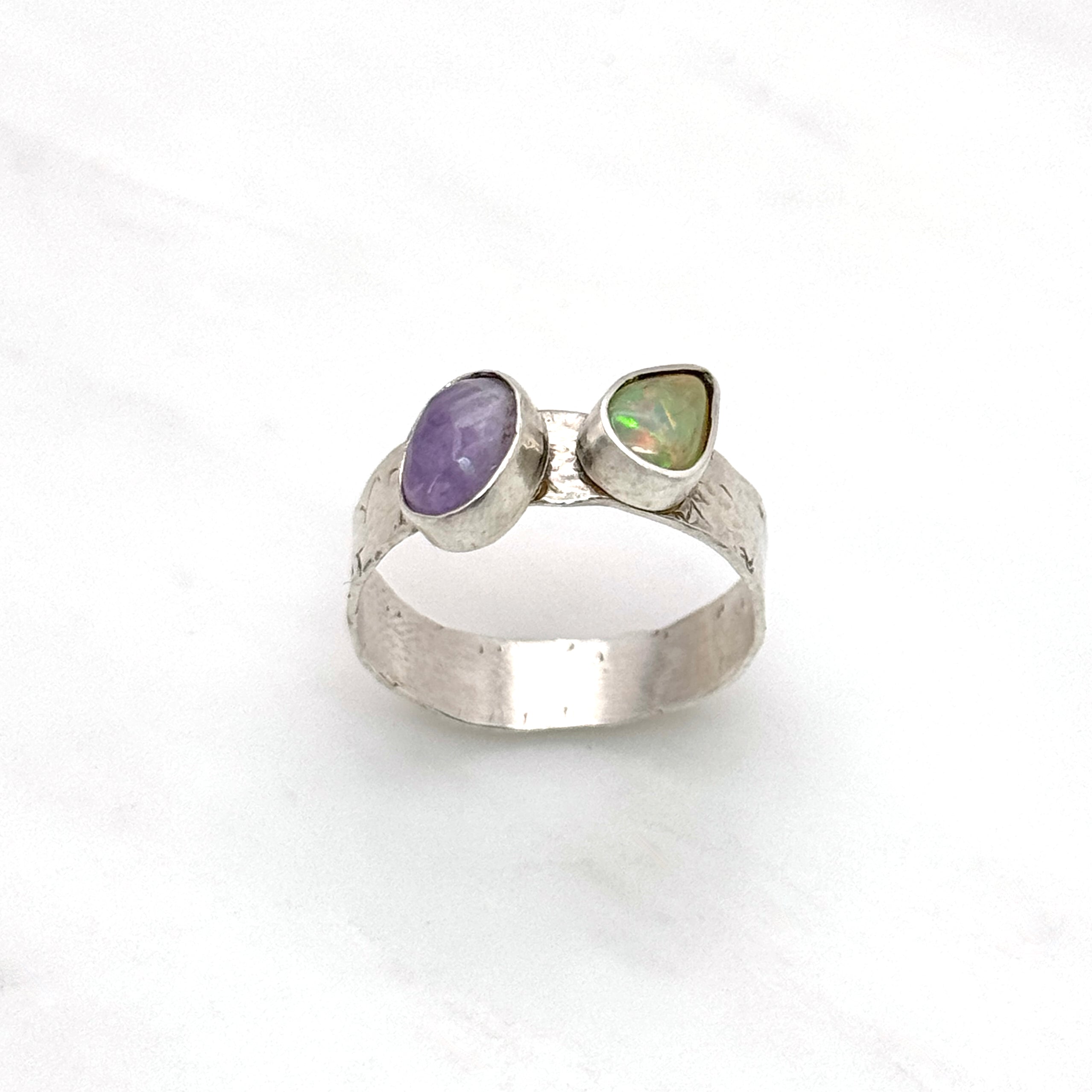 Ethiopian Fire Opal & Amethyst Silver Ring