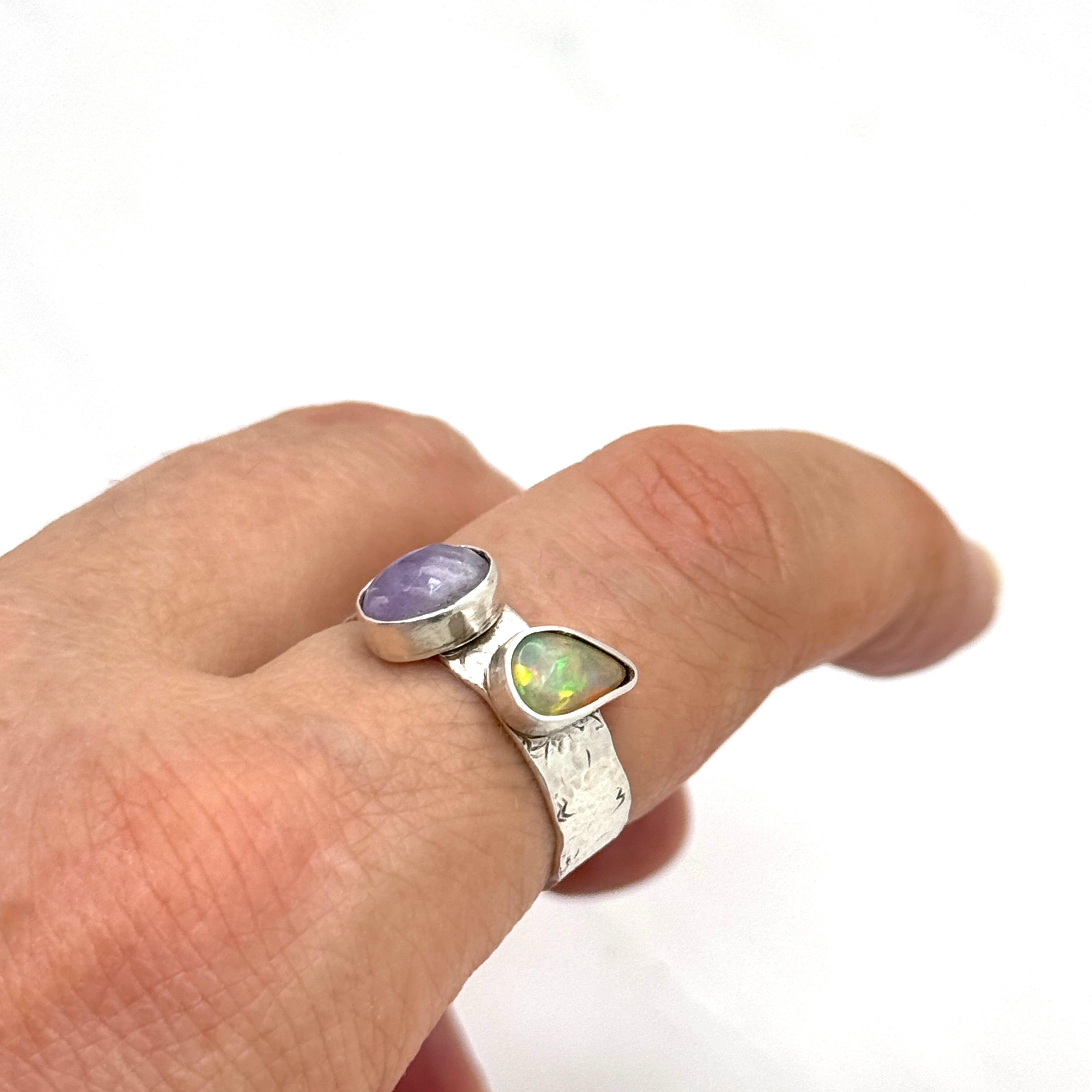 Ethiopian Fire Opal & Amethyst Silver Ring