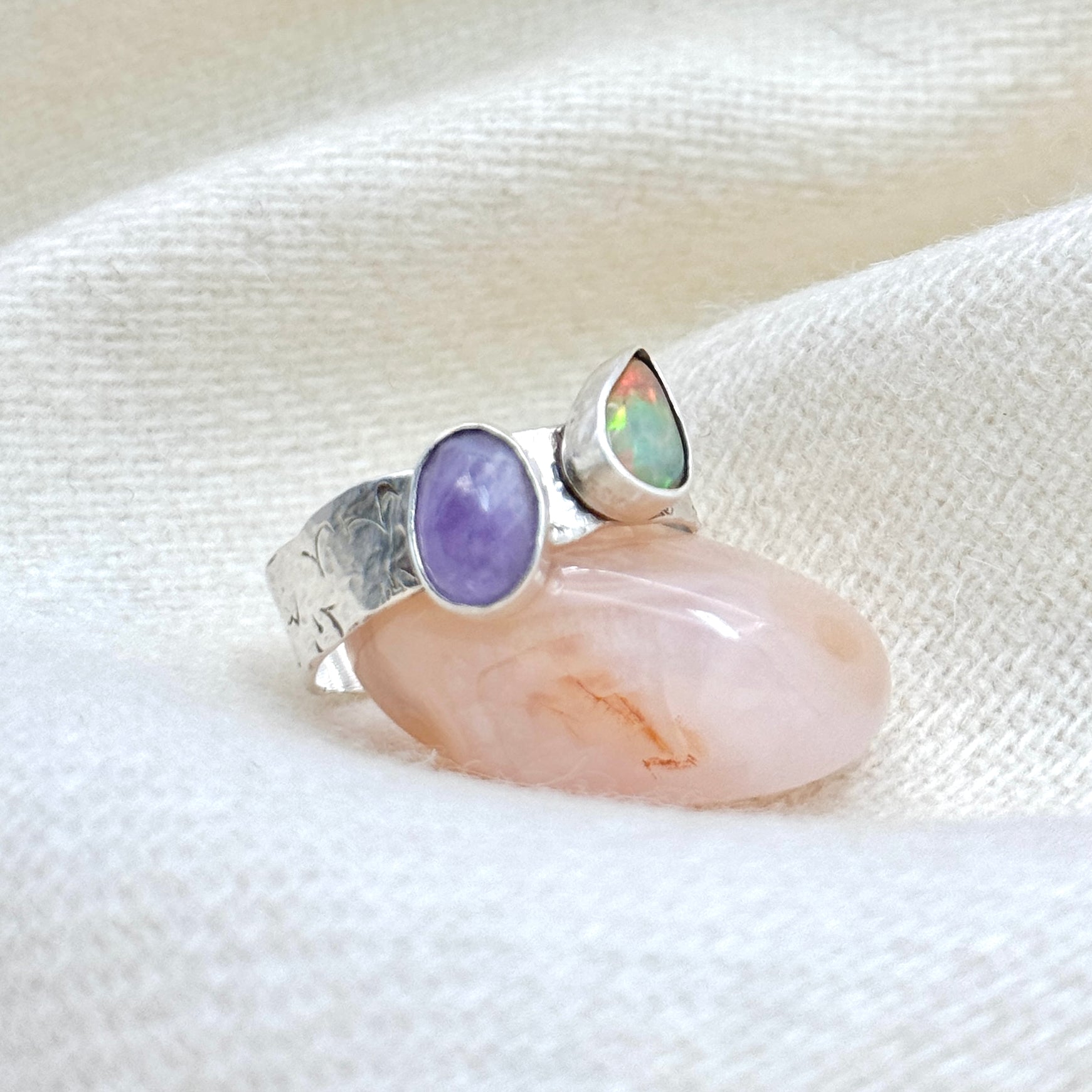 Ethiopian Fire Opal & Amethyst Silver Ring
