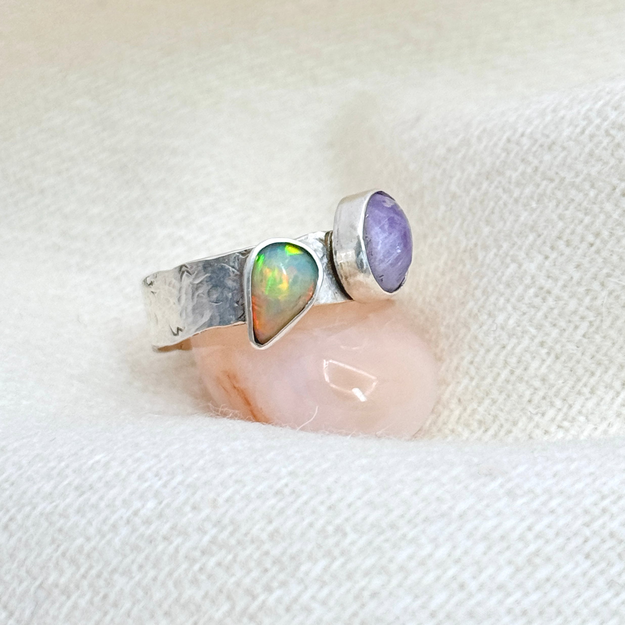 Ethiopian Fire Opal & Amethyst Silver Ring