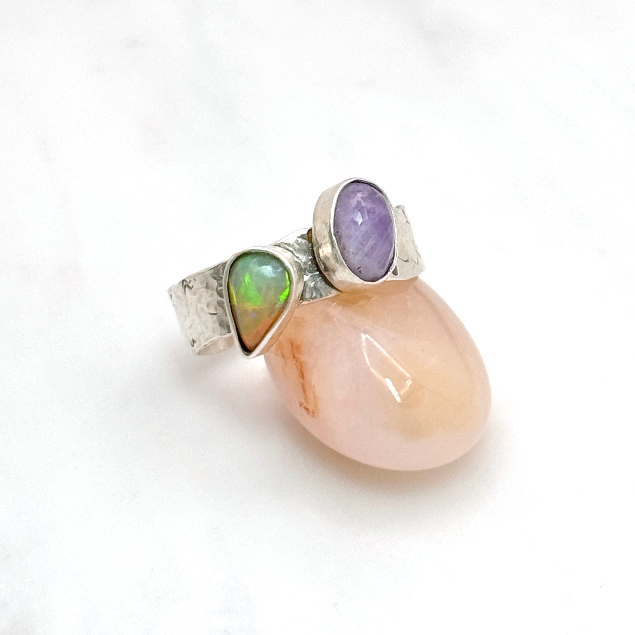 Ethiopian Fire Opal & Amethyst Silver Ring