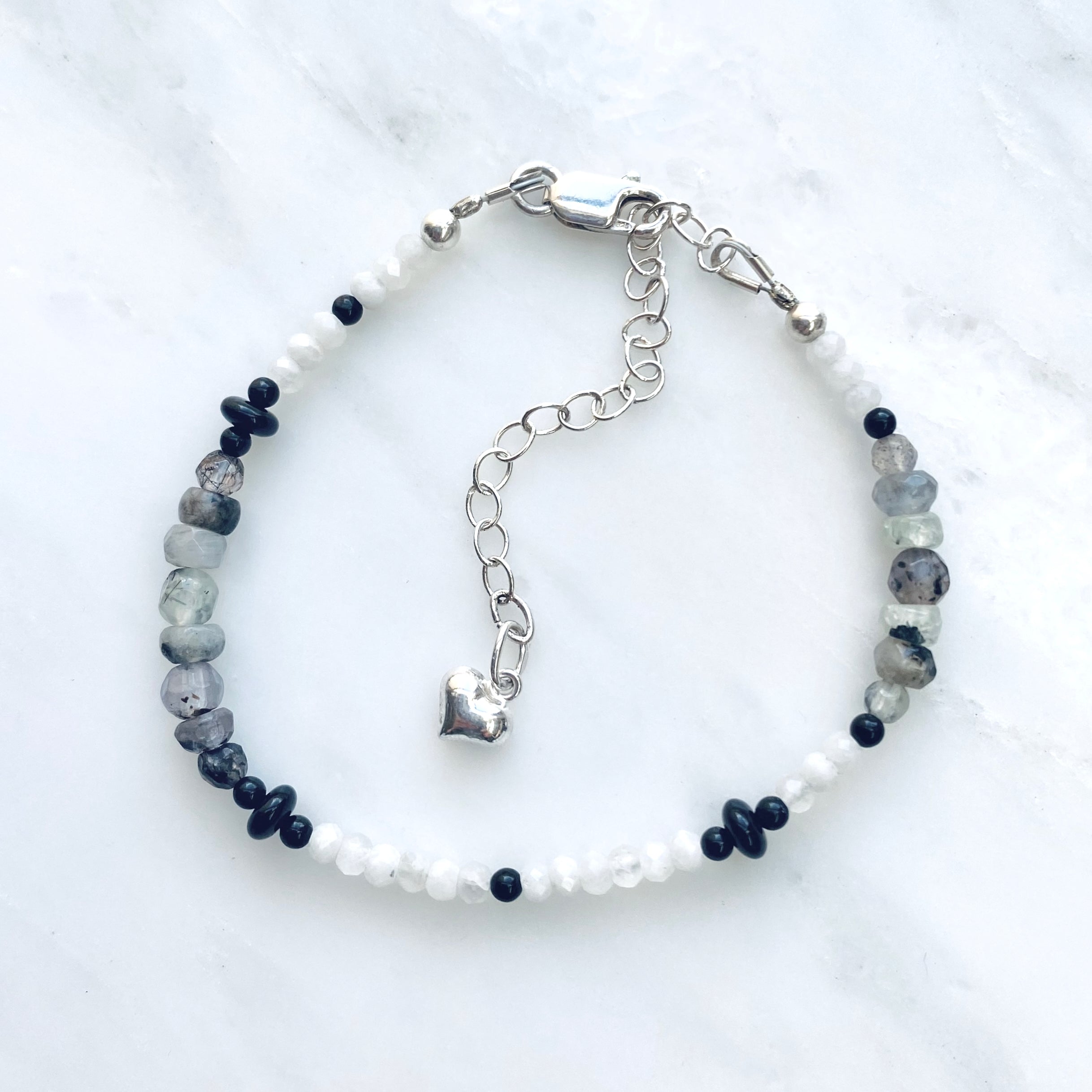 Sterling Silver Ombre Gemstone Heart Bracelet