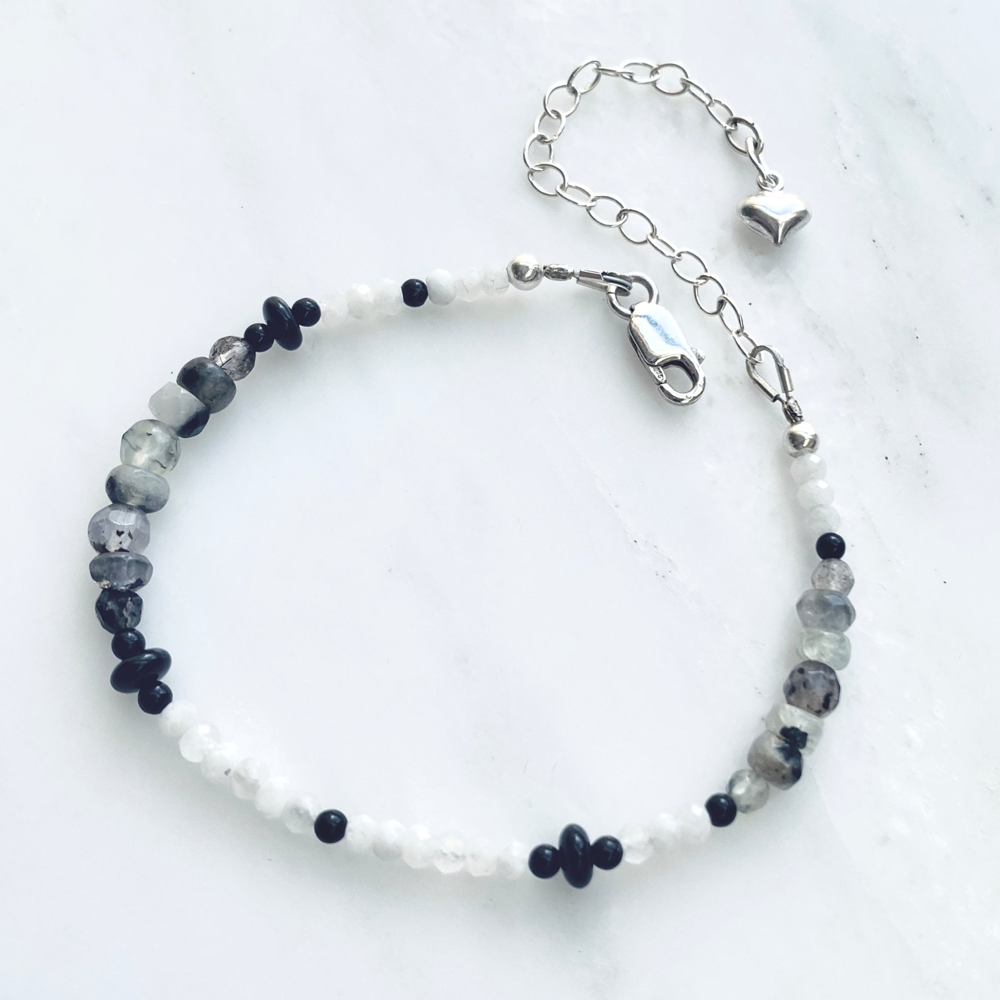 Sterling Silver Ombre Gemstone Heart Bracelet