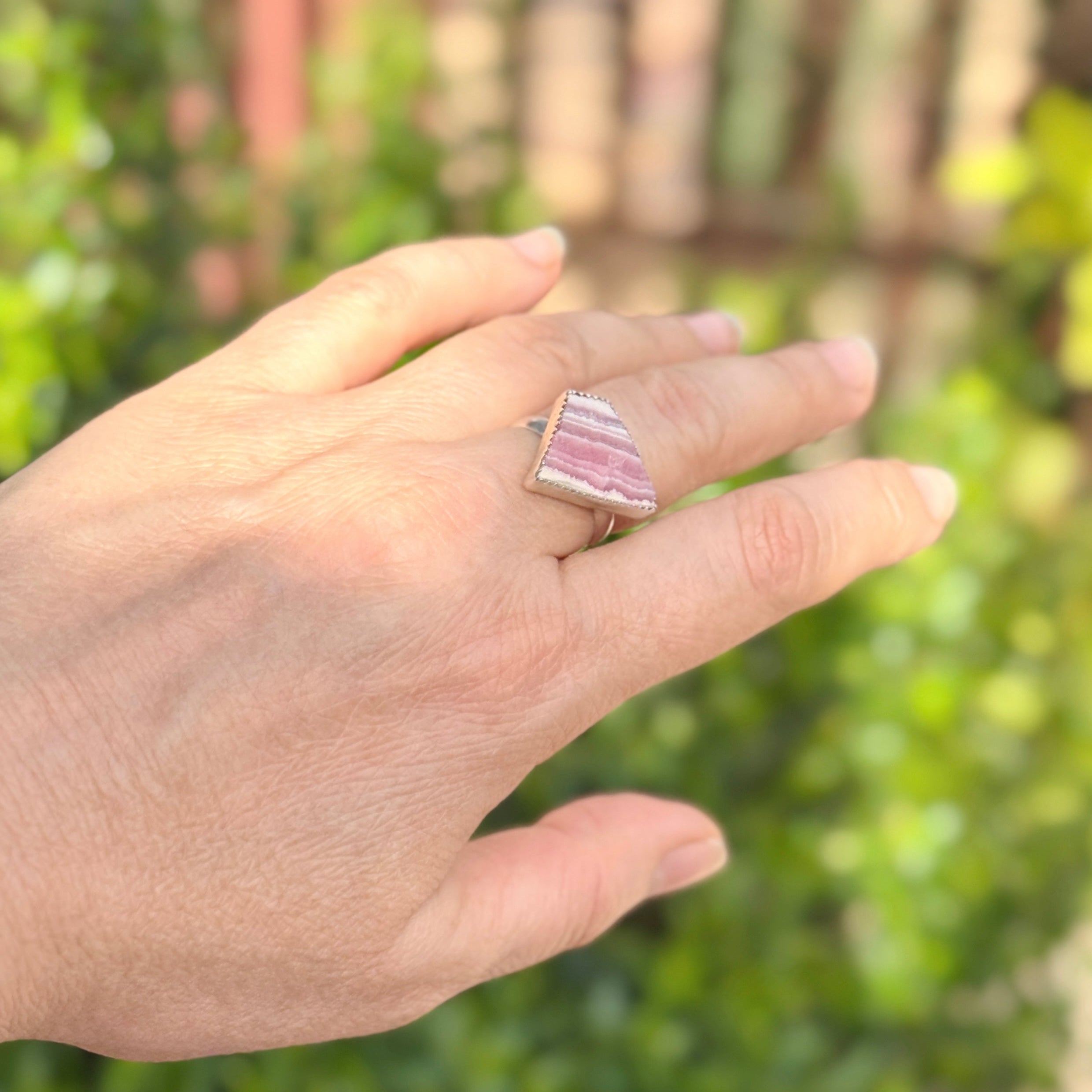 Rhodochrosite Sterling Silver Geometric Ring