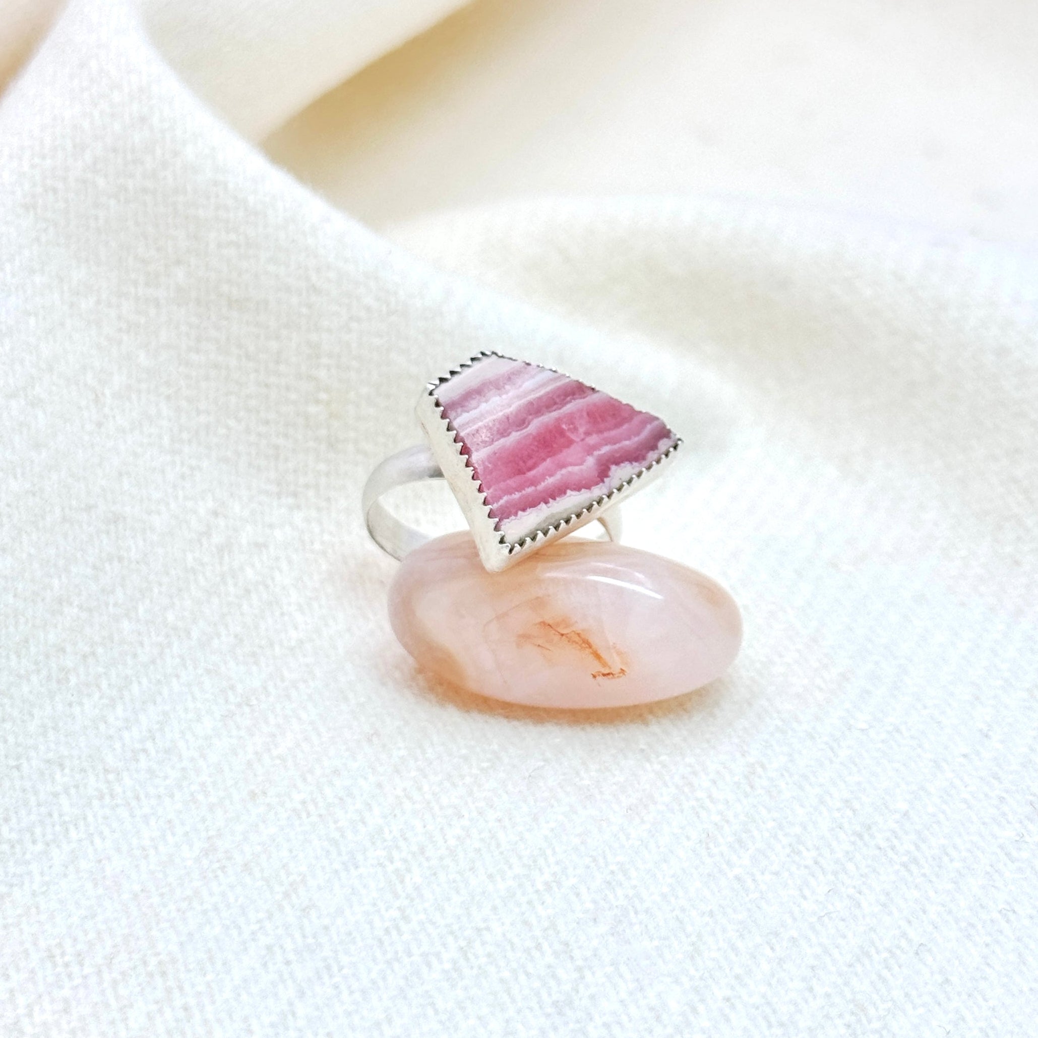 Rhodochrosite Sterling Silver Geometric Ring