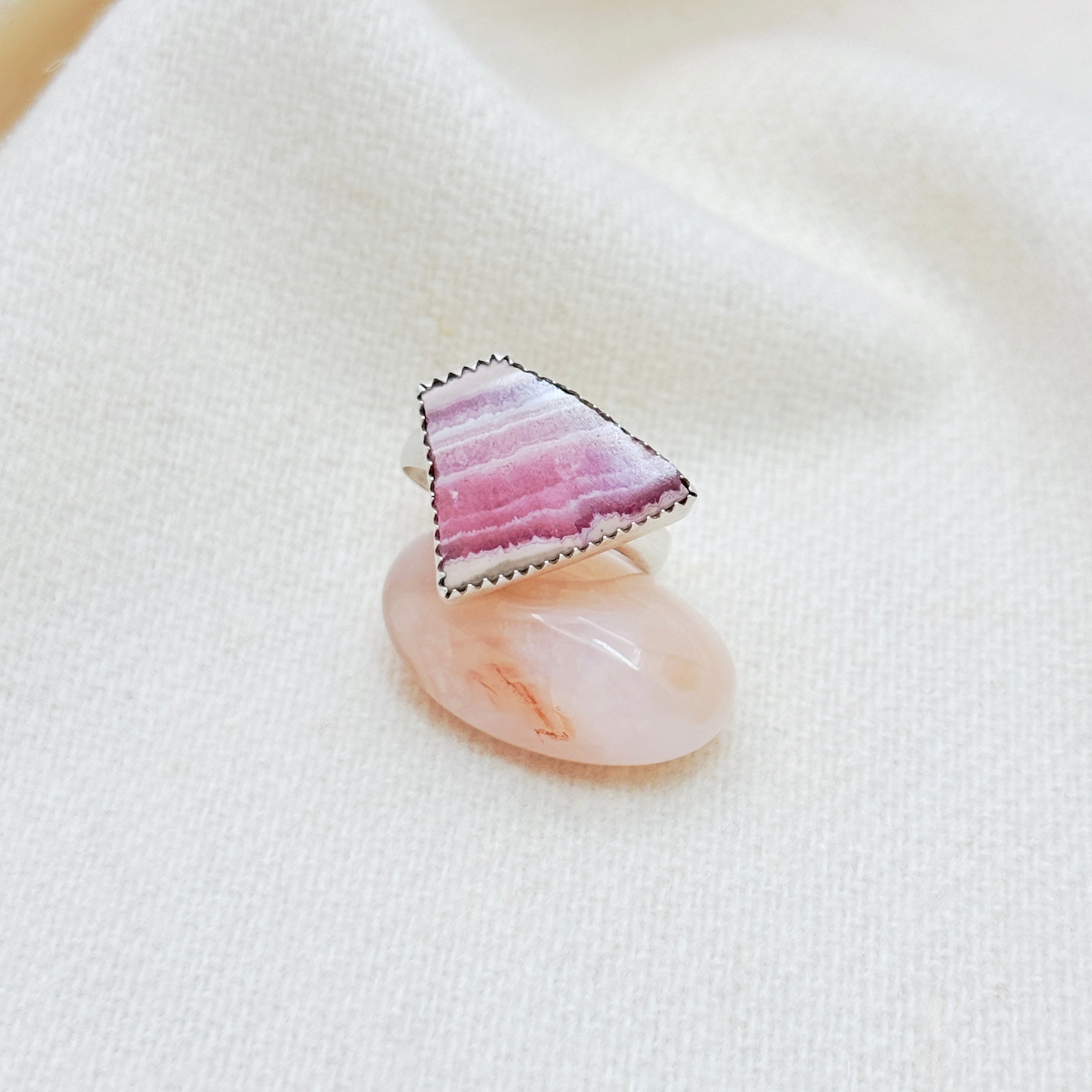 Rhodochrosite Sterling Silver Geometric Ring