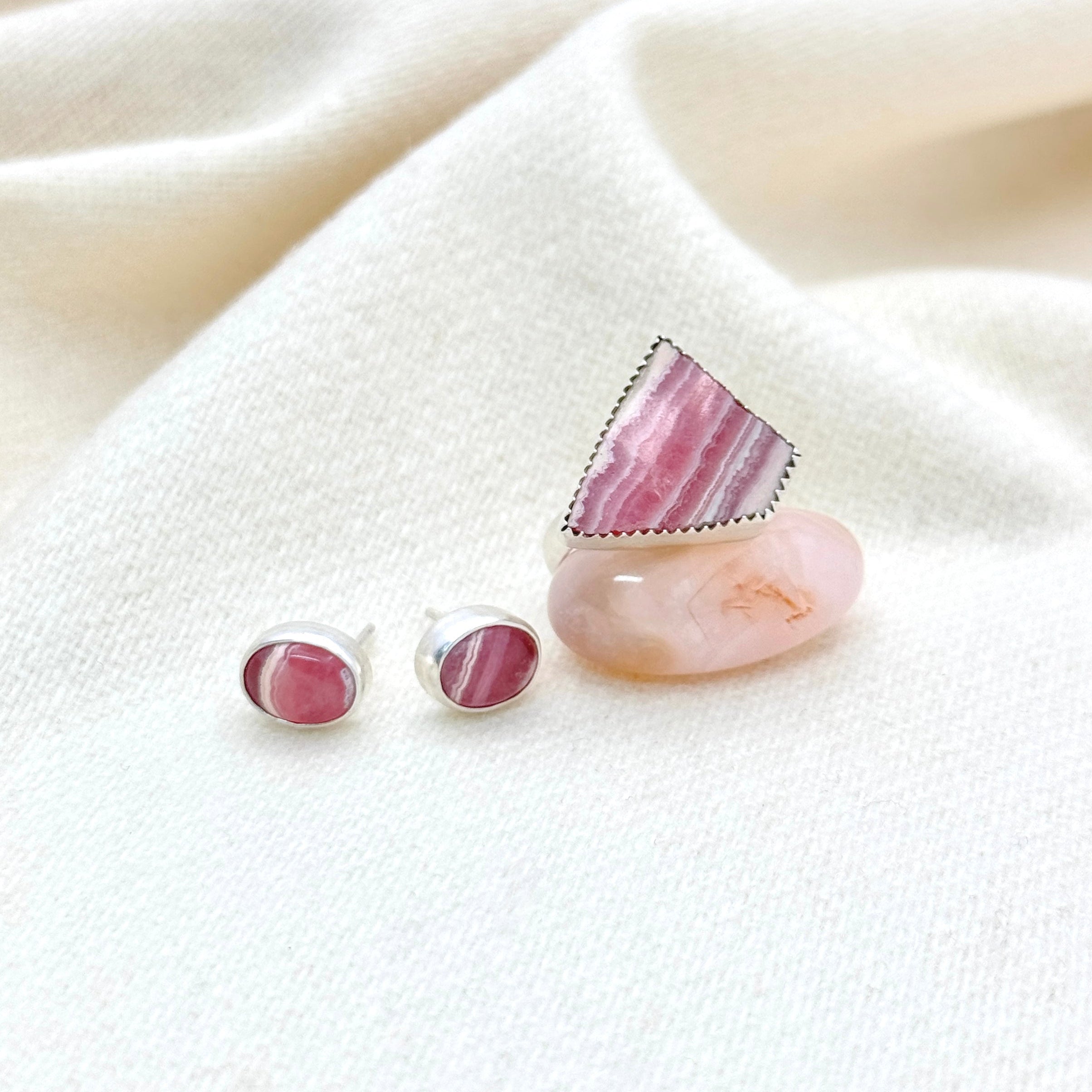 Rhodochrosite Sterling Silver Geometric Ring