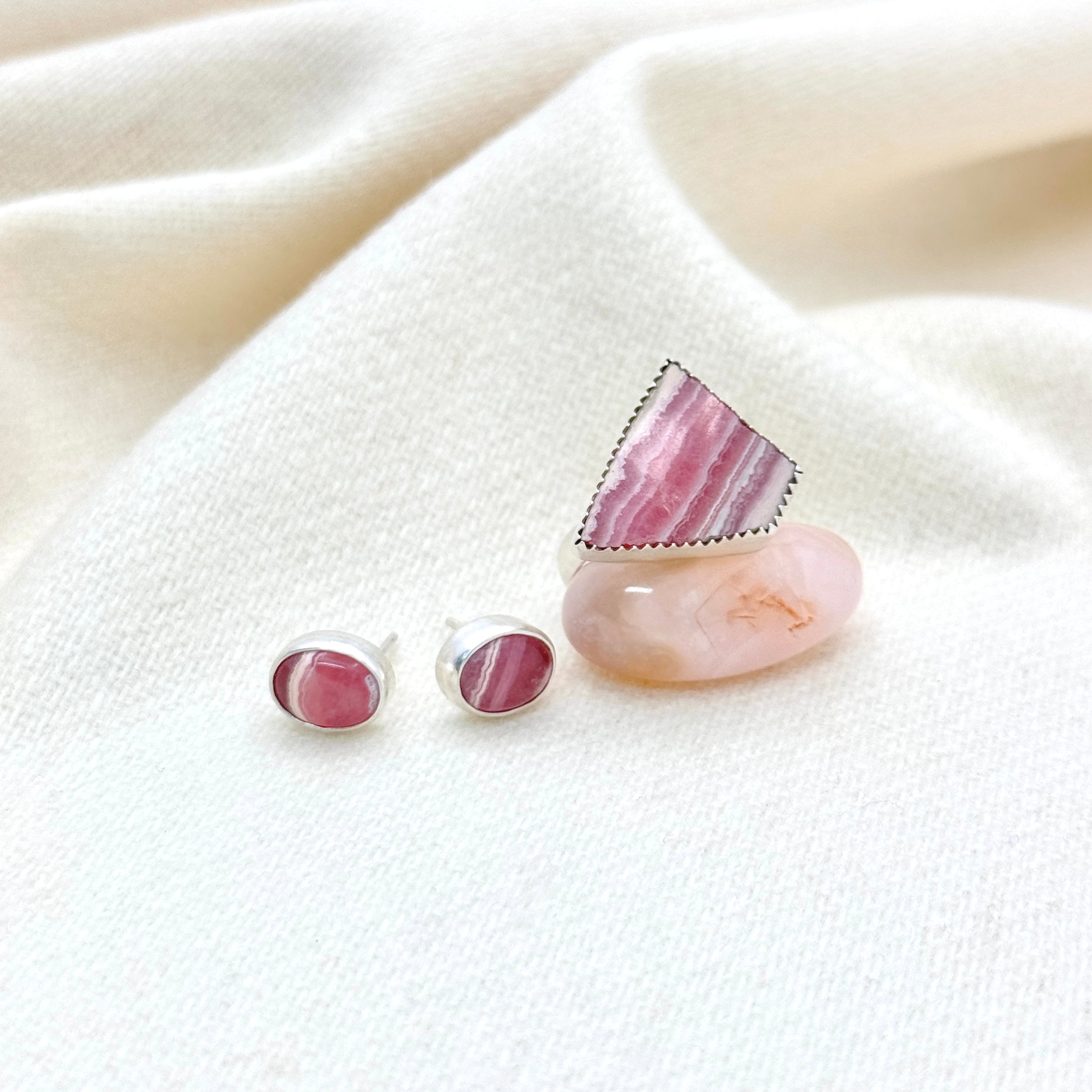 Sterling Silver Rhodochrosite Stud Earrings