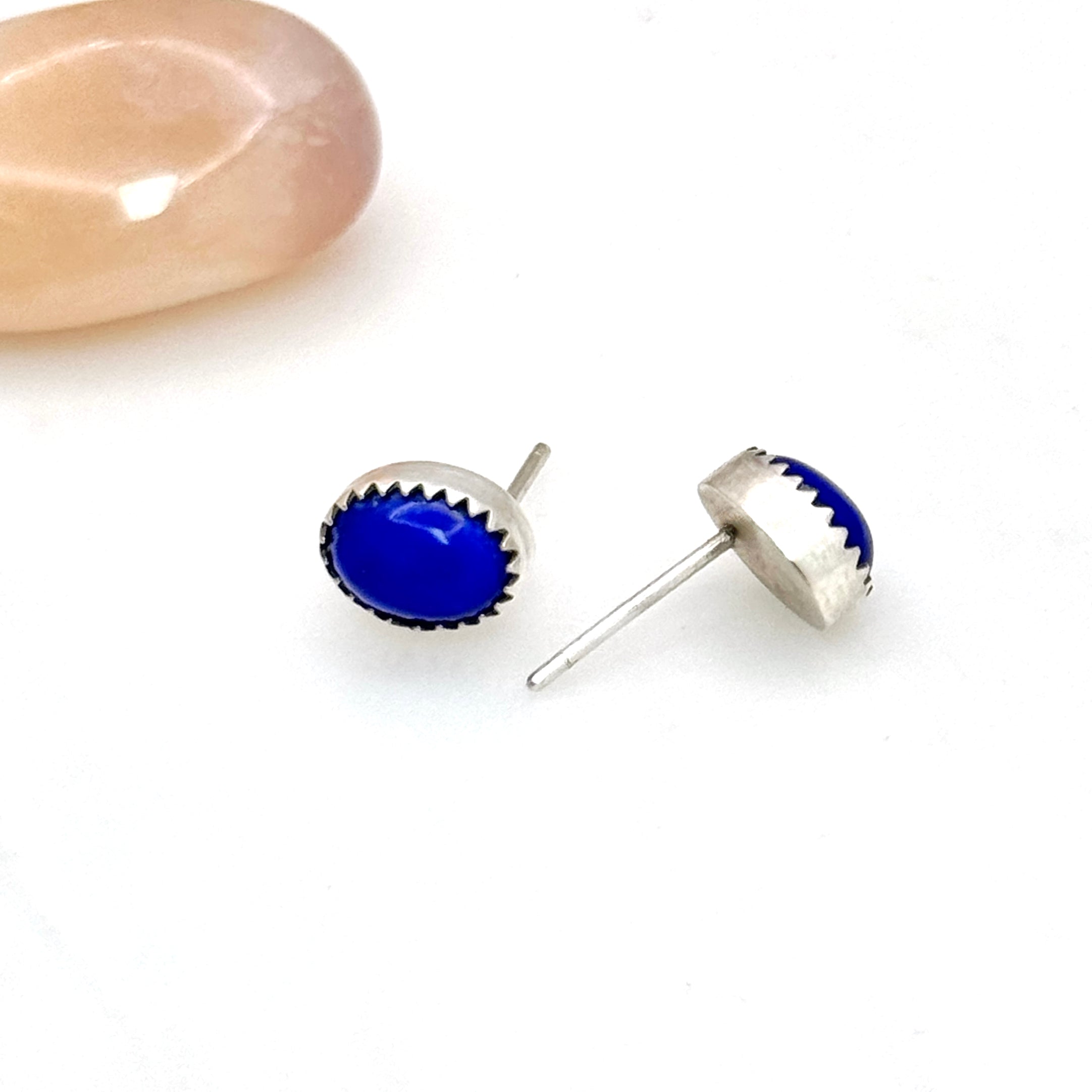 Sterling Silver Lapis Oval Stud Earrings