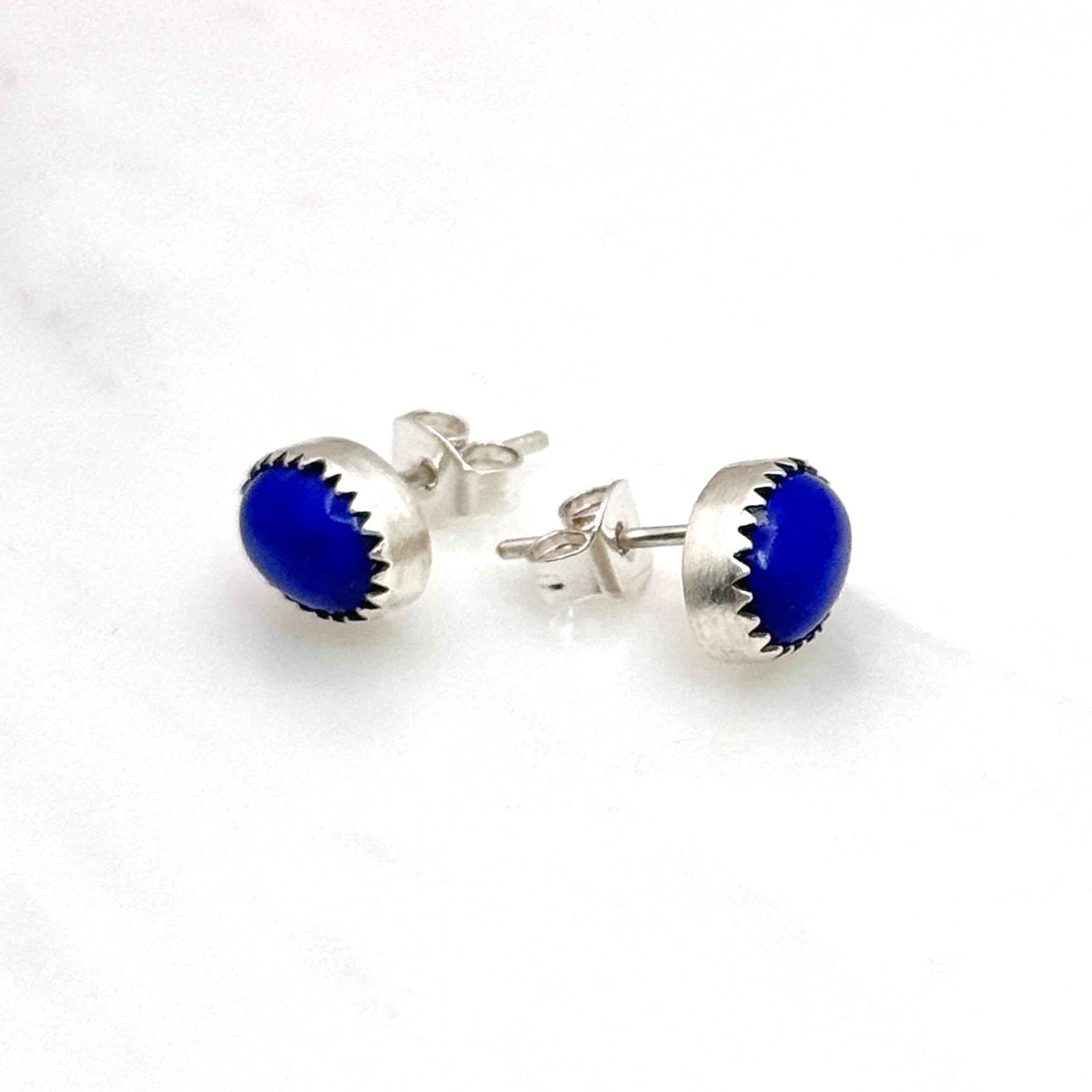 Sterling Silver Lapis Oval Stud Earrings