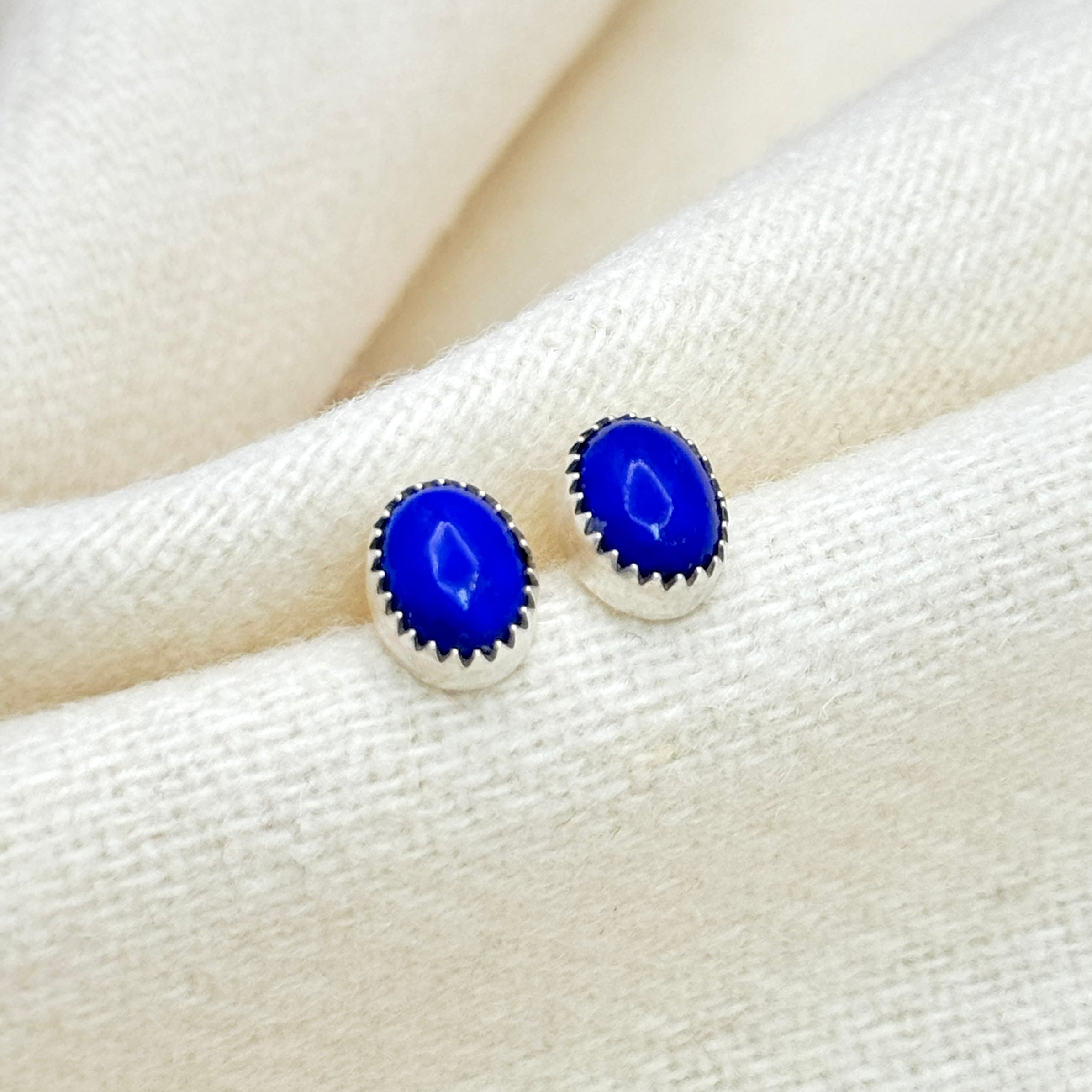 Sterling Silver Lapis Oval Stud Earrings