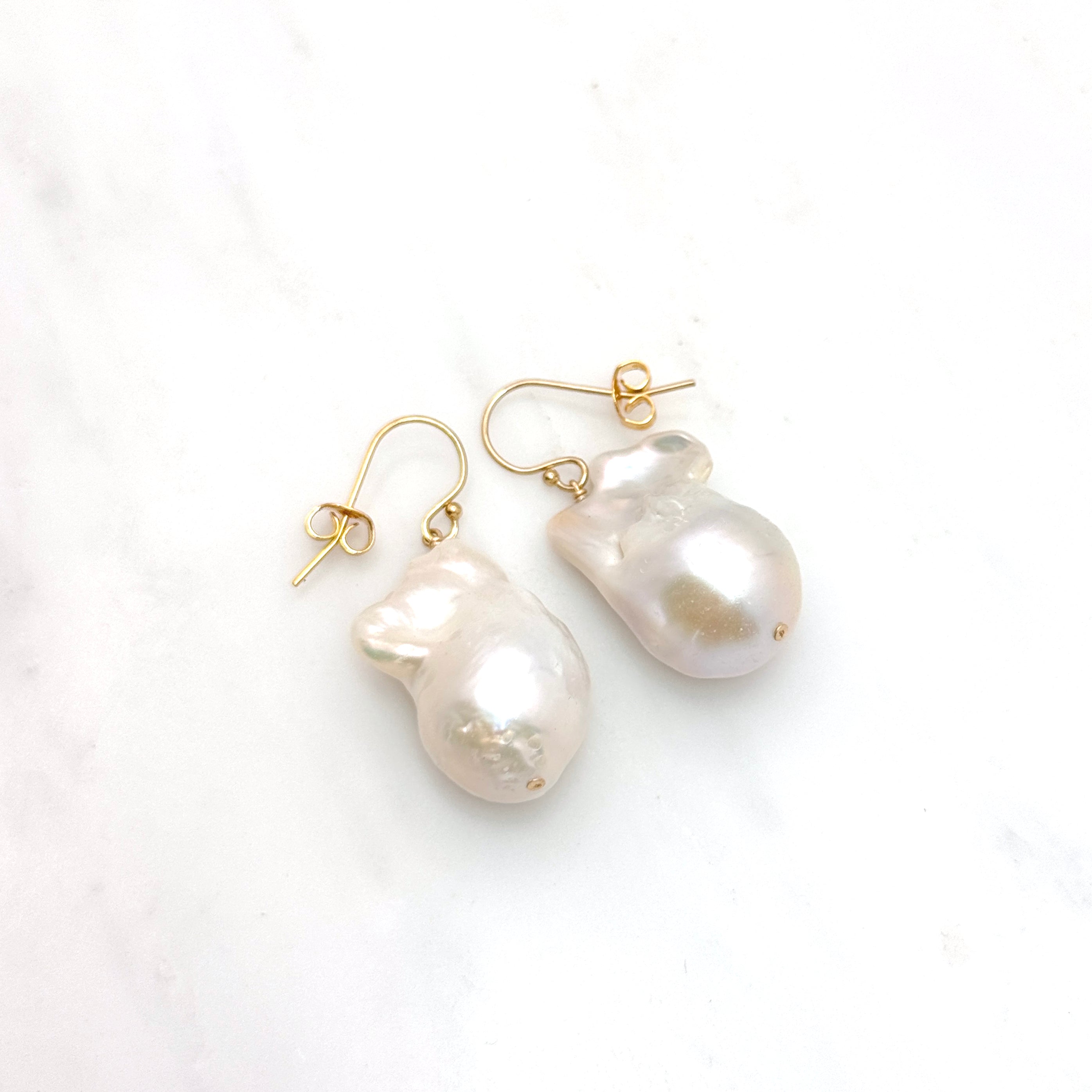 14k Gold Filled White Baroque Pearl Earrings