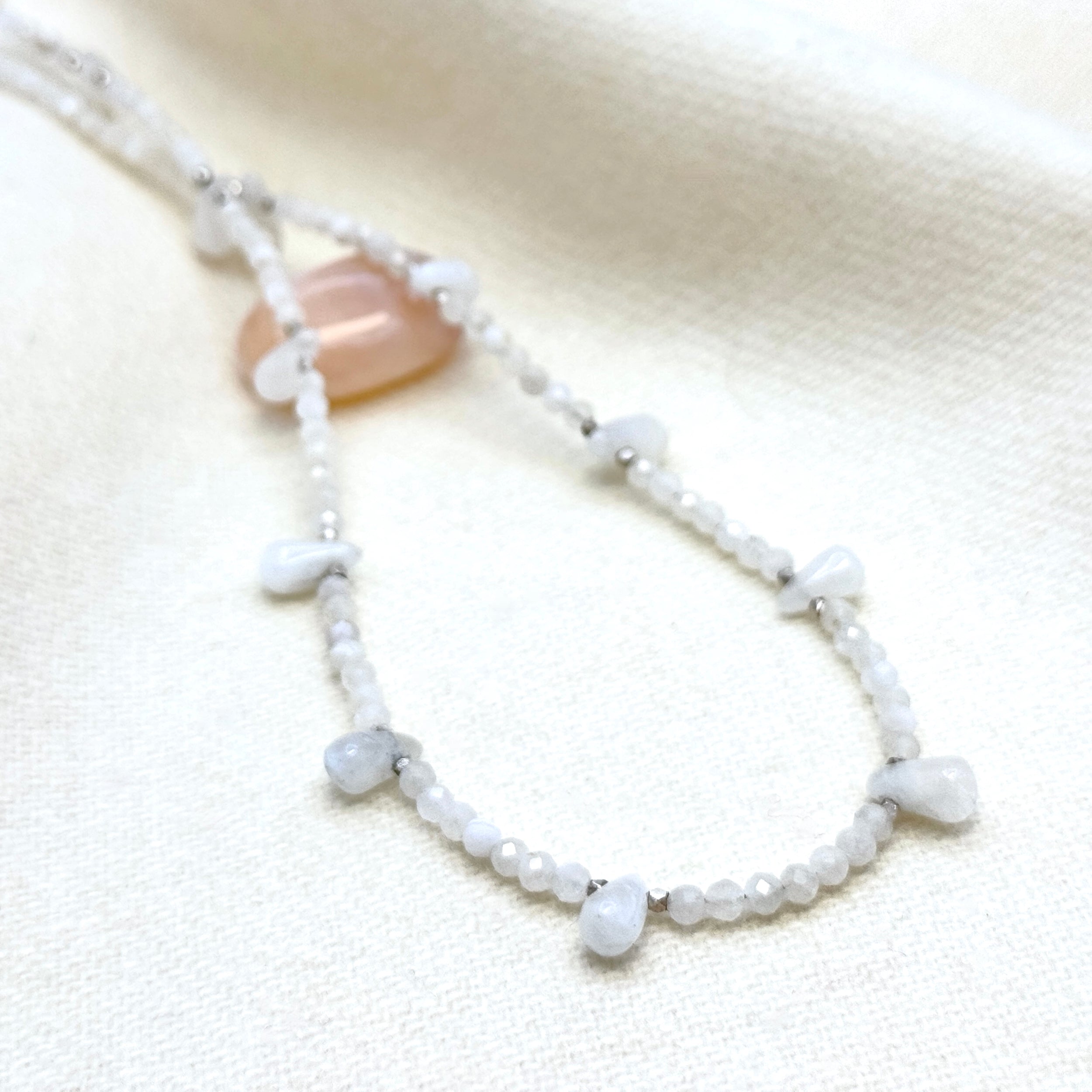 Rainbow Moonstone Petal & Silver Necklace