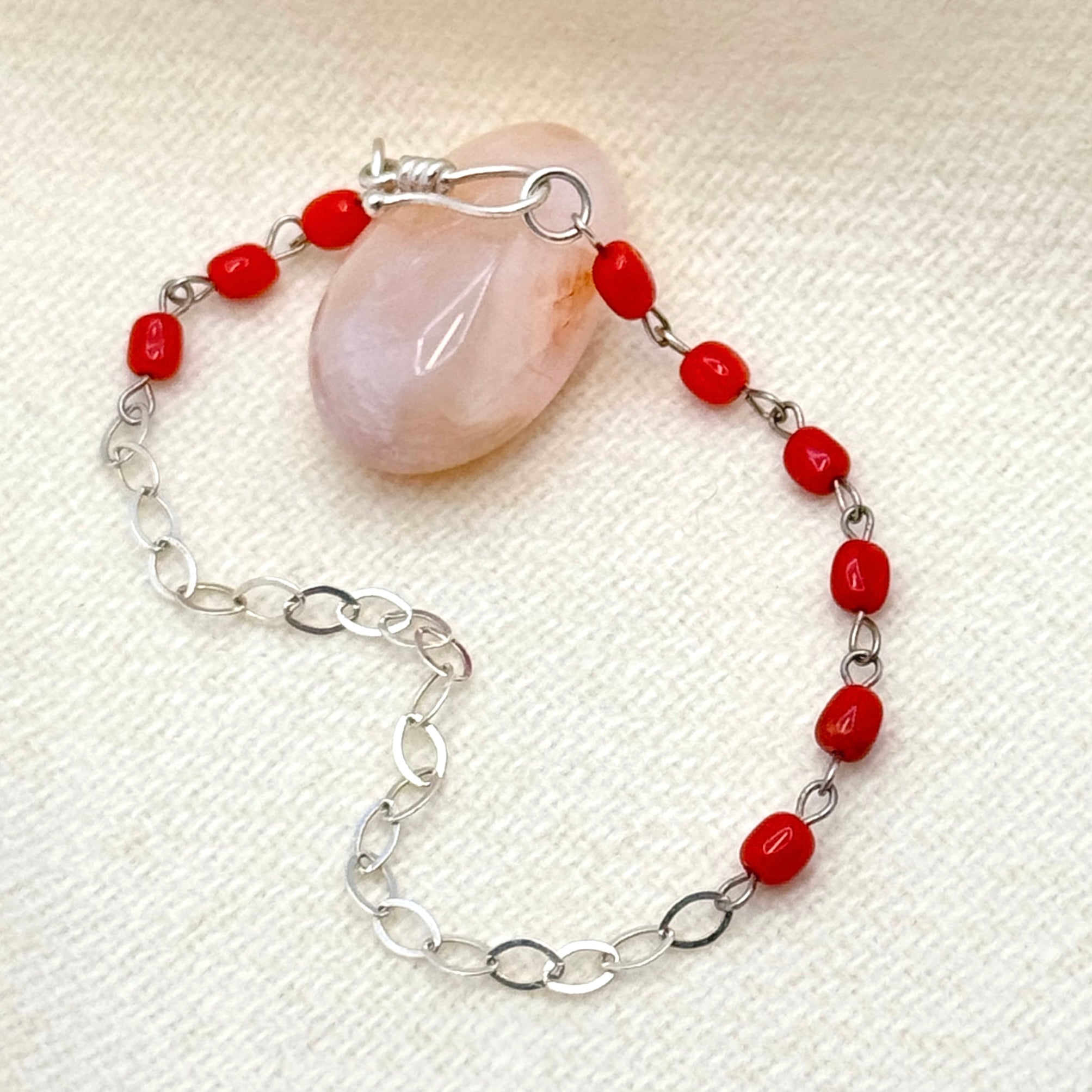 Italian Coral Sterling Silver Chain Bracelet