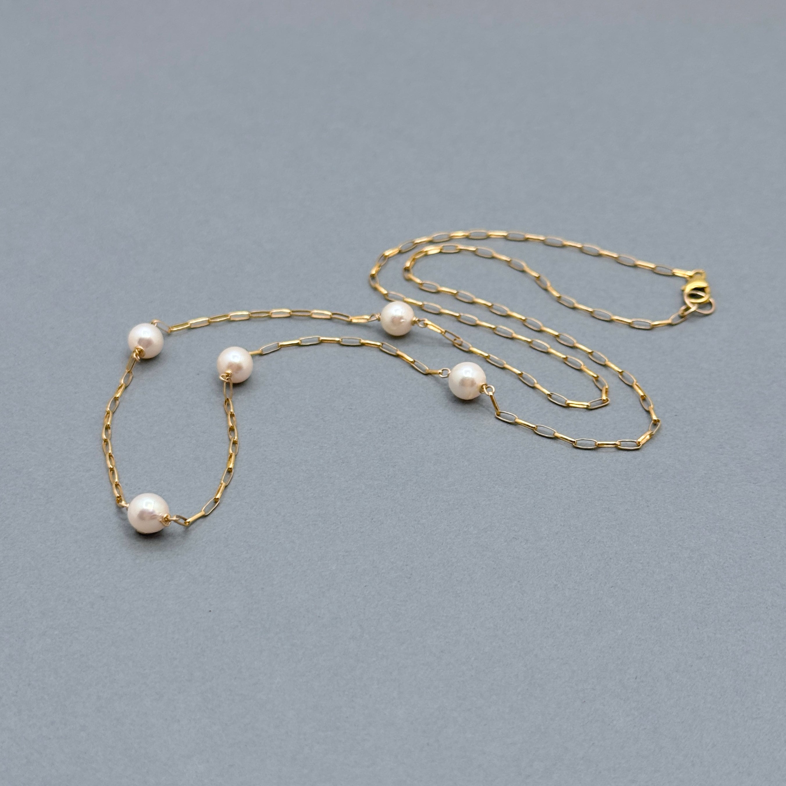 Akoya Pearl Station Necklace – Gold-Filled