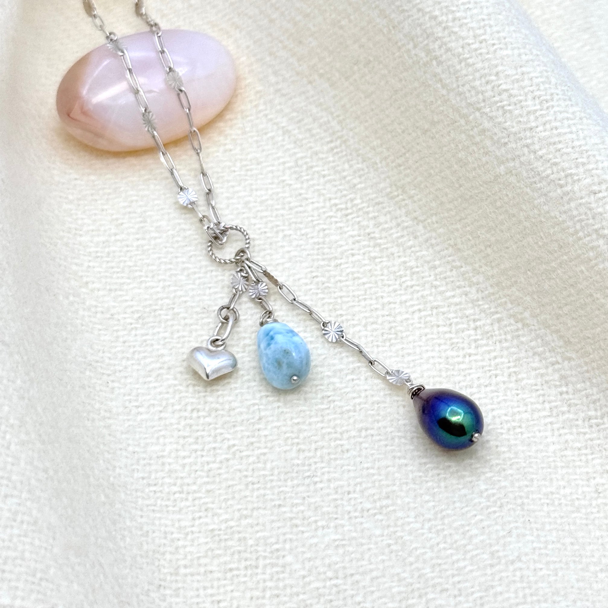 Sterling Silver Larimar & Pearl Necklace