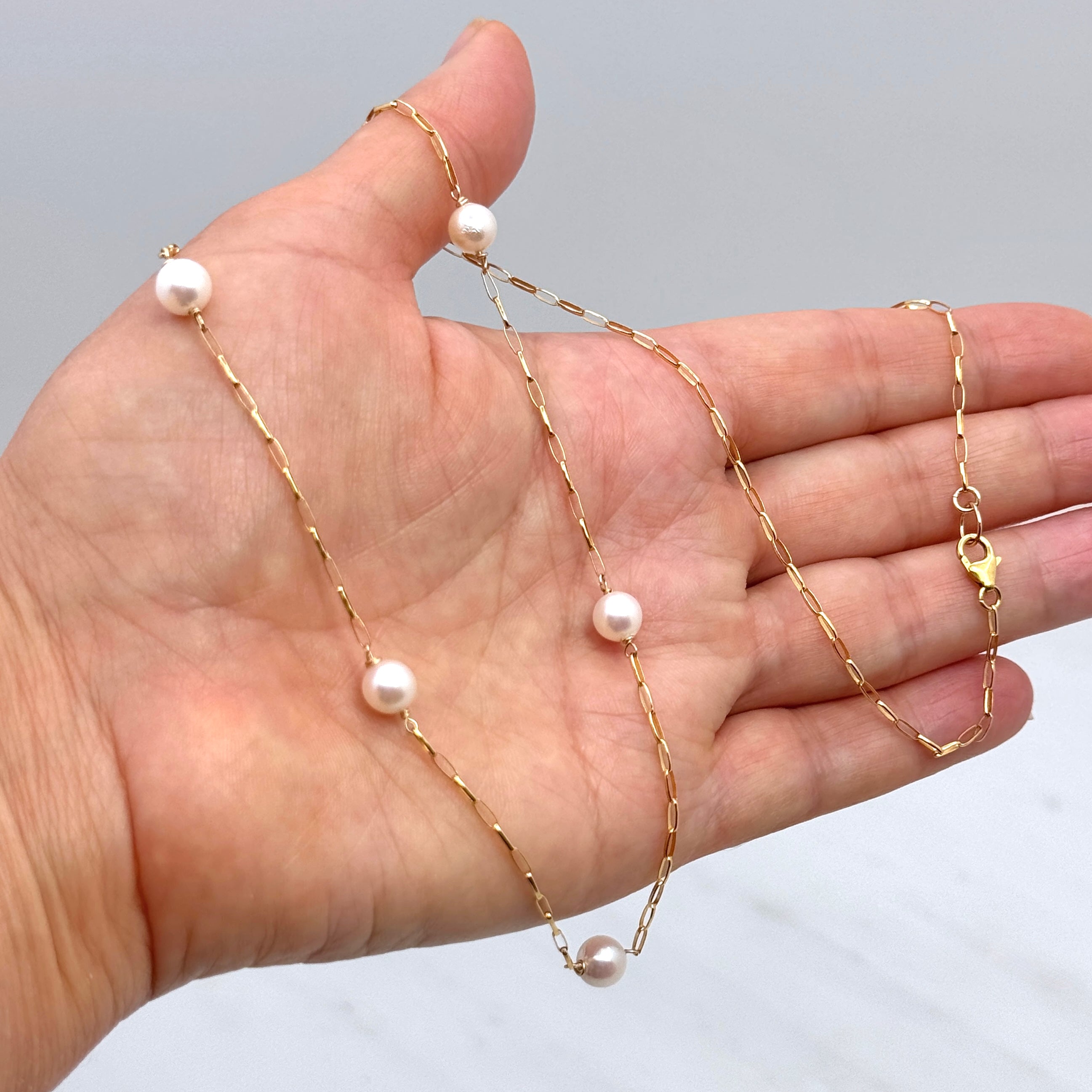Akoya Pearl Station Necklace – Gold-Filled