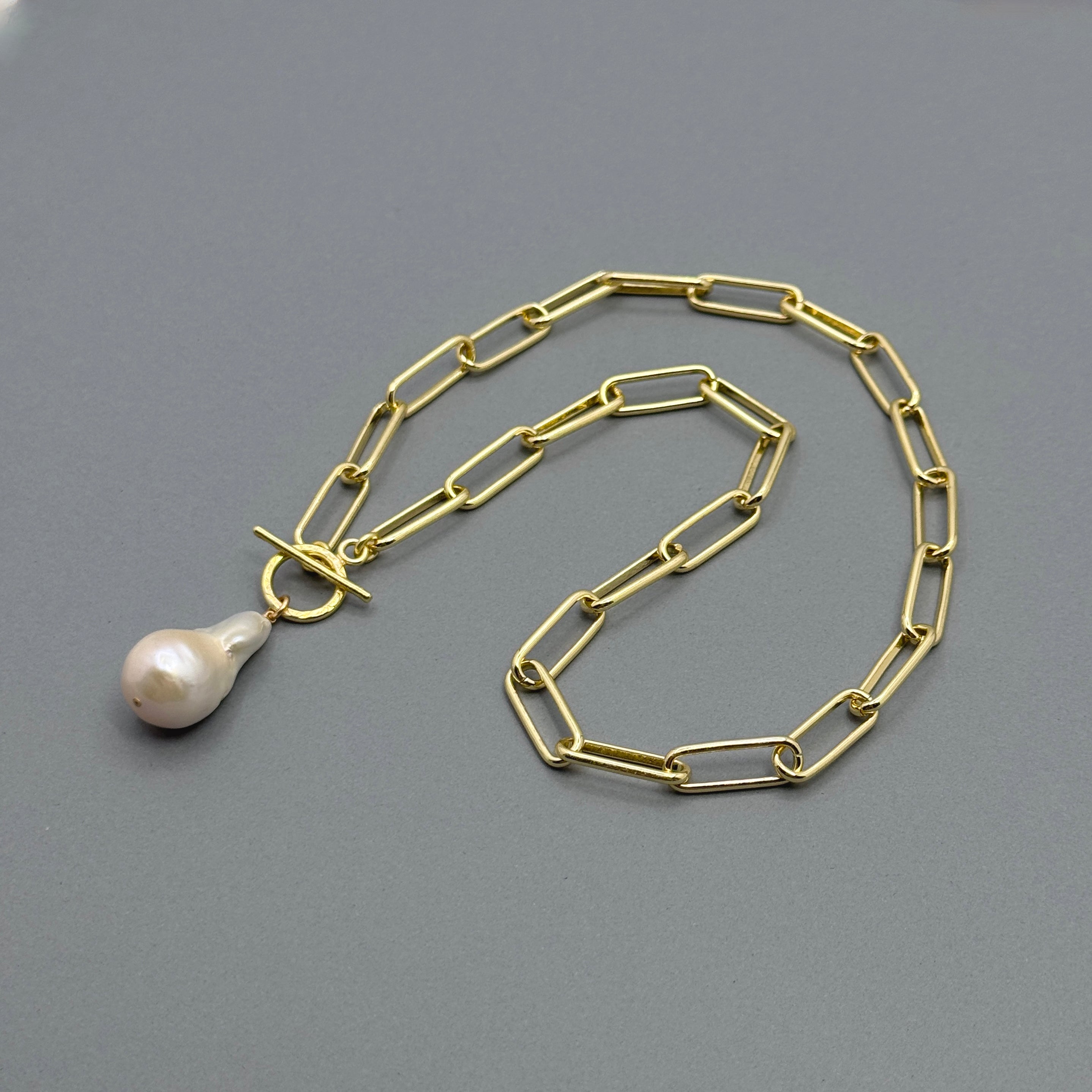 Large White Baroque Pearl Toggle Necklace